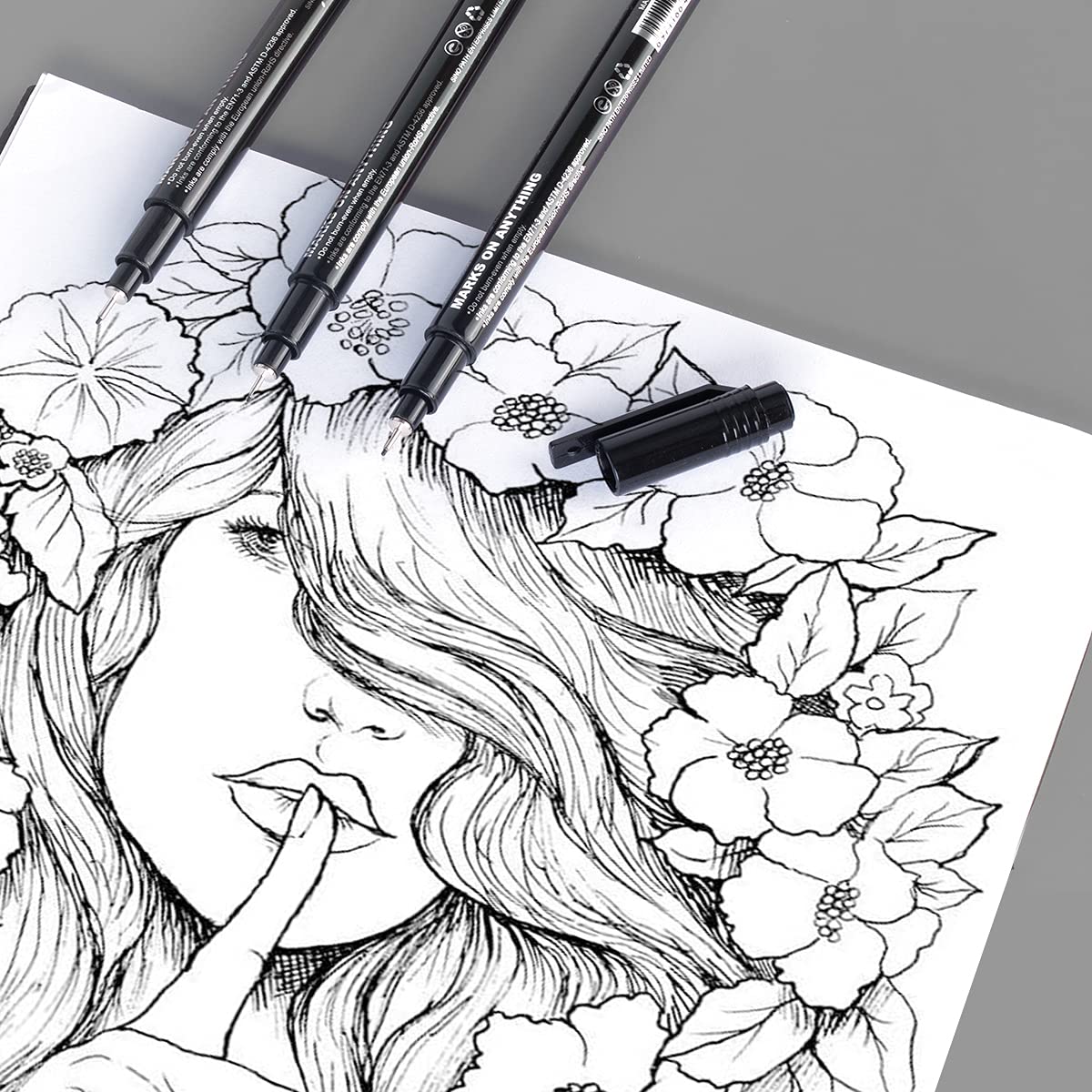 Black Fineliner Pens, 12 Pack Fineliners Technical Drawing Pens Micro