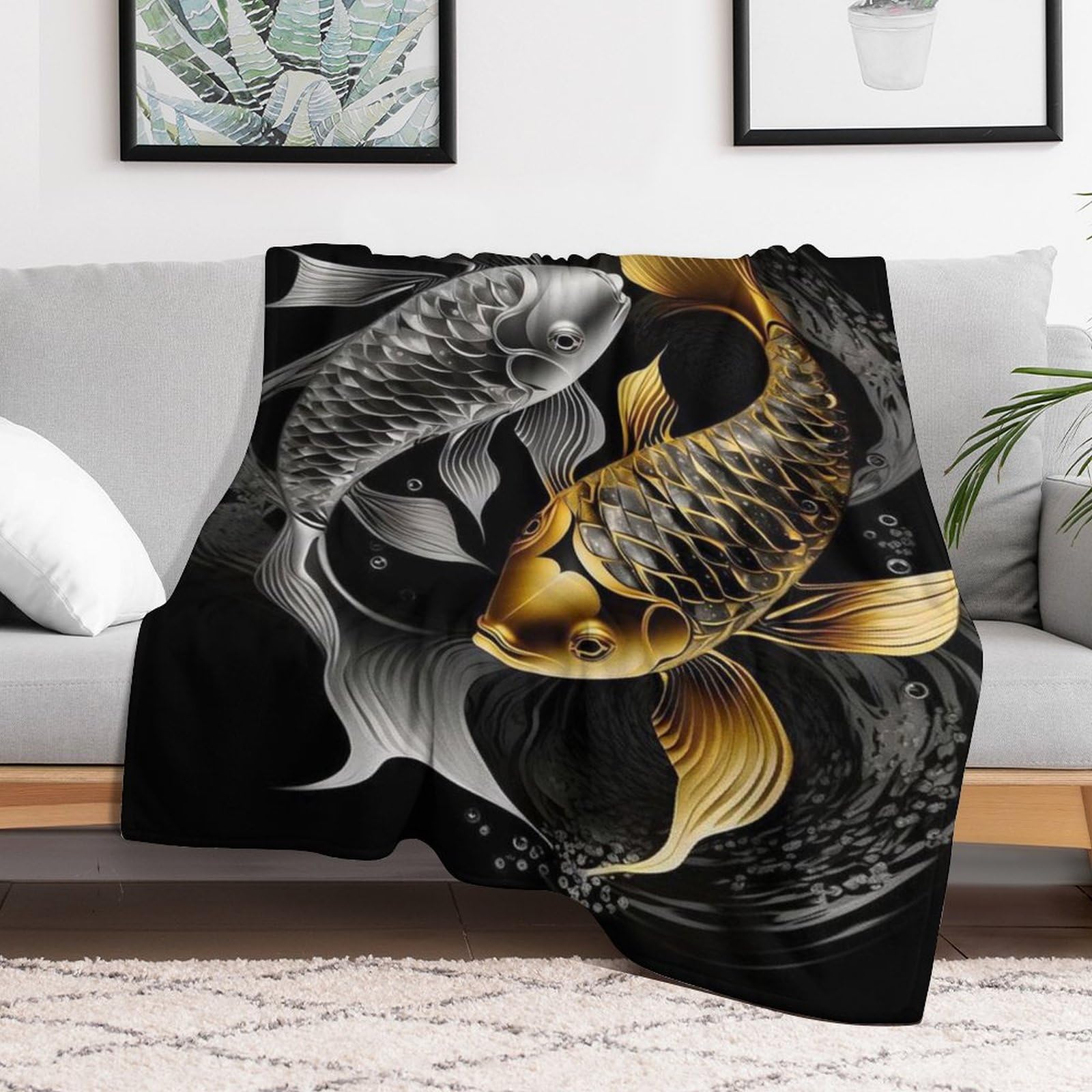 Fisch Kuscheldecke Flauschige Decke Decke Vier Jahreszeiten Wohndecke Dicke Sofadecke Couchdecke Weiche Fleecedecke Flannel Sofaüberwurf Tagesdecke Für Bett/Sofa （180×200cm）