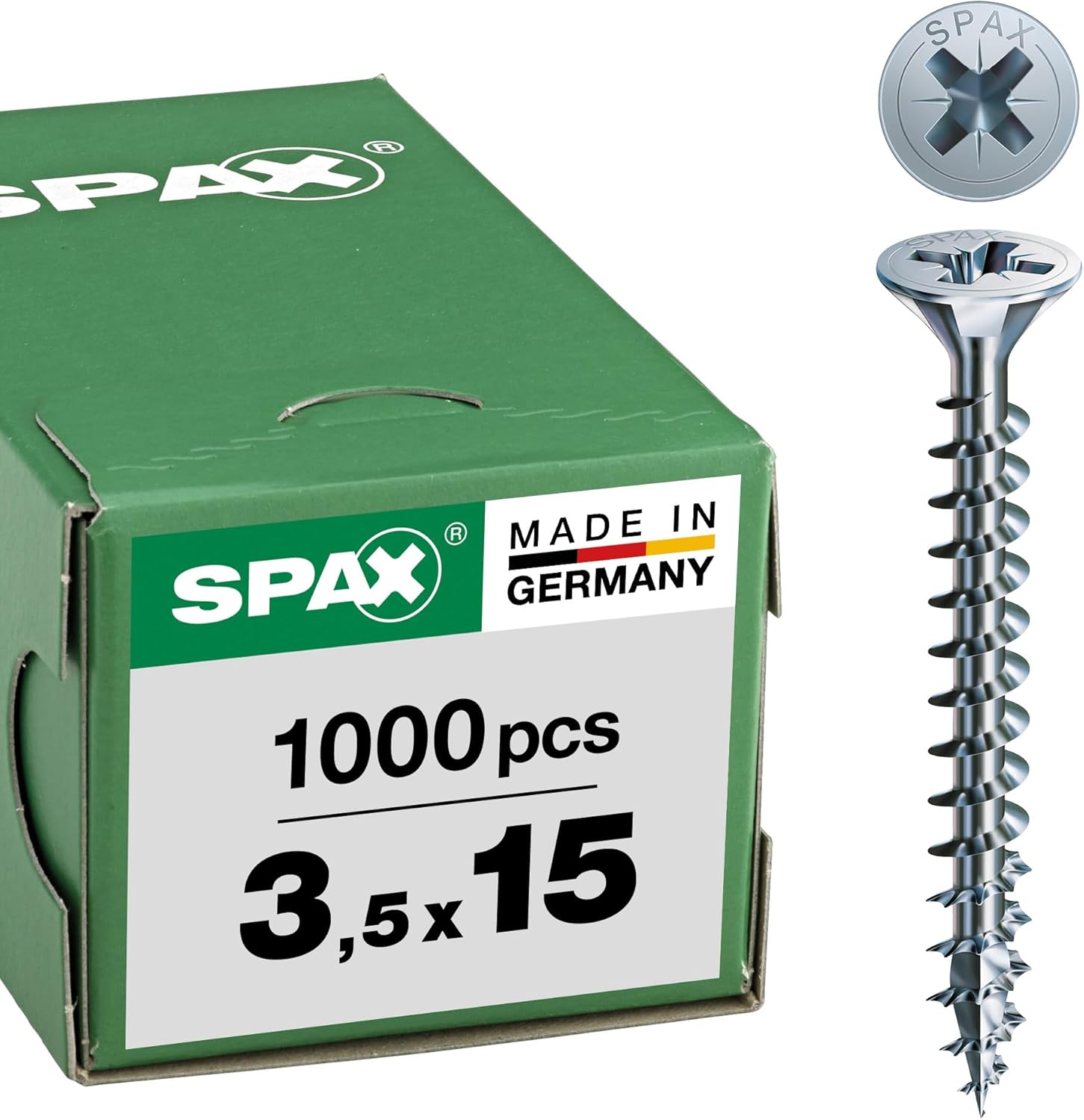 Spax – Universal Screw Countersunk Head Phillips Z 4Cut Full Thread Galvanised Blank A2J – 1081010350123, 0/1030/001/3,5/15/ /01