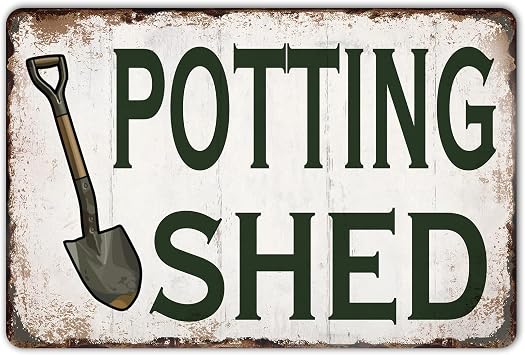 HYBLOM Vintage Potting Shed Sign for Classic Garden Decor, Greenhouse, She Shed Accessories - Metal Tin Sign 12x8 Inches