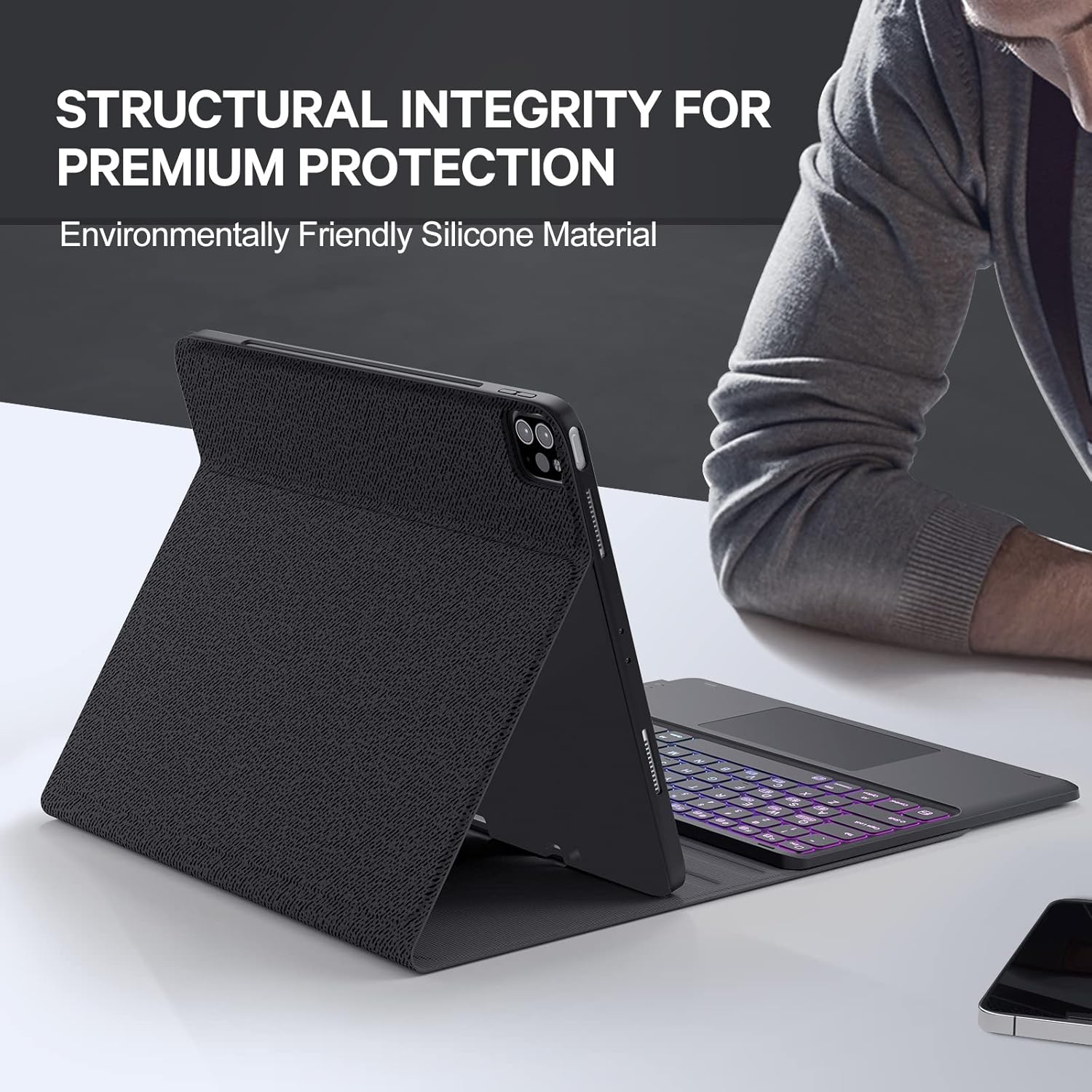 CHESONA Keyboard for iPad Air 13 (M3/M2, 2025/2024), iPad Pro 12.9 inch Case Keyboard, Trackpad & DIY 7-Color Backlit, Magnetic Detachable, Pencil Holder, for iPad Pro 12.9‘’ 6th/5th/4th/3rd, Black