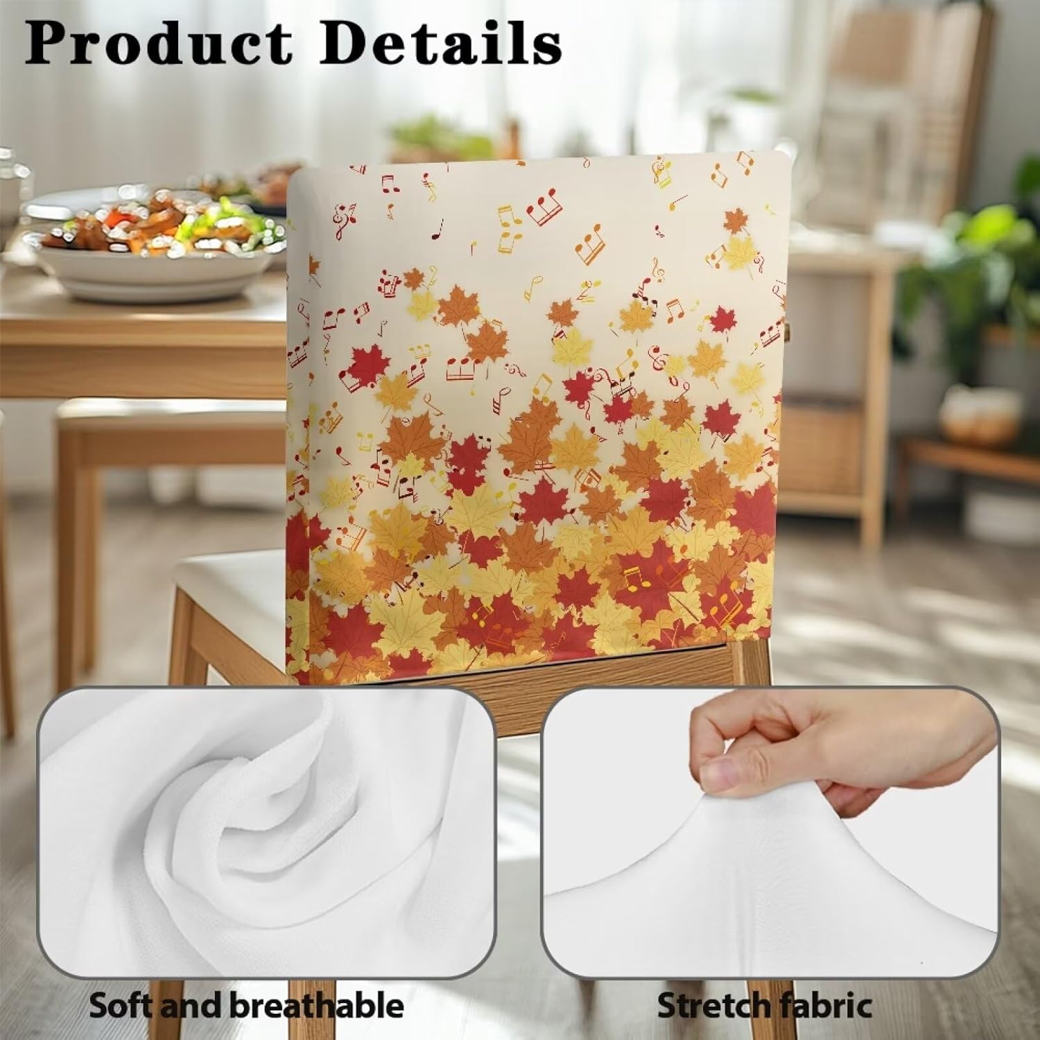 Autumn Maple Leaf Cover for Chair Back Stretchable Dining Chair Cover Waterproof Chair Back Covers for Dining Chairs 4 Pack Cover for Chair Back Chair Back Covers for Holiday Festival Decor