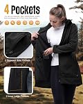 33,000ft Women's Waterproof Softshell Long Rain Jacket with Hood Fleece Lined Windproof Windbreaker