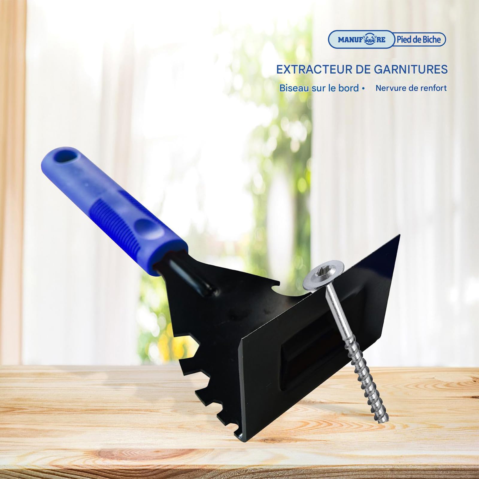 MANUFORE Arrache-moulure/Pied de biche multifonction – Outil de démolition pour plinthes, planchers en bois, cadres de porte et carreaux (Bleu)