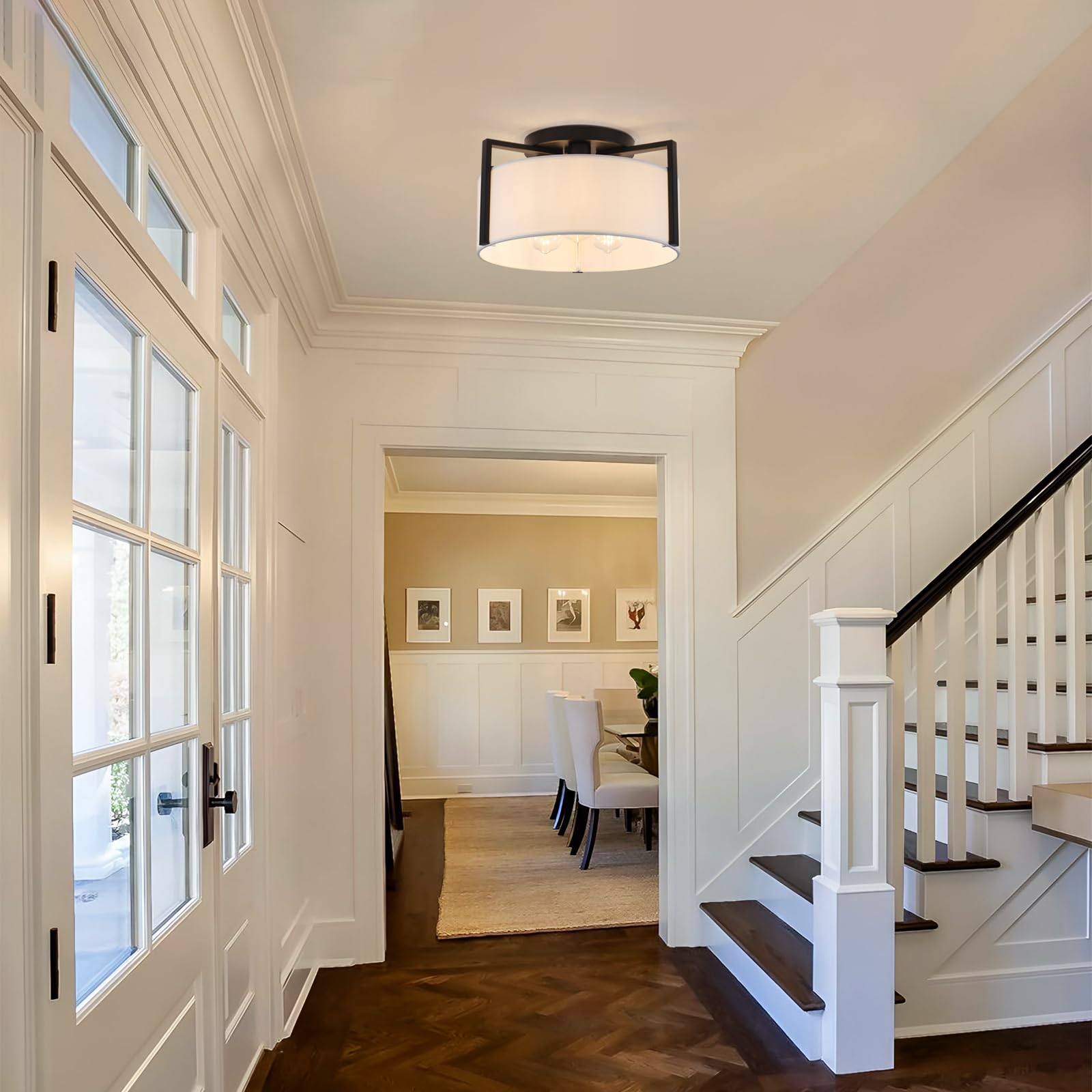 Schwarz Deckenlampe Wohnzimmer, 3 Flammig Deckenlampen mit Stoffschirm, E27 Schwarz Deckenleuchte, Ø 38CM Moderne Deckenlampe Kronleuchter für Küche, Flur, Schlafzimmer, Esszimmer