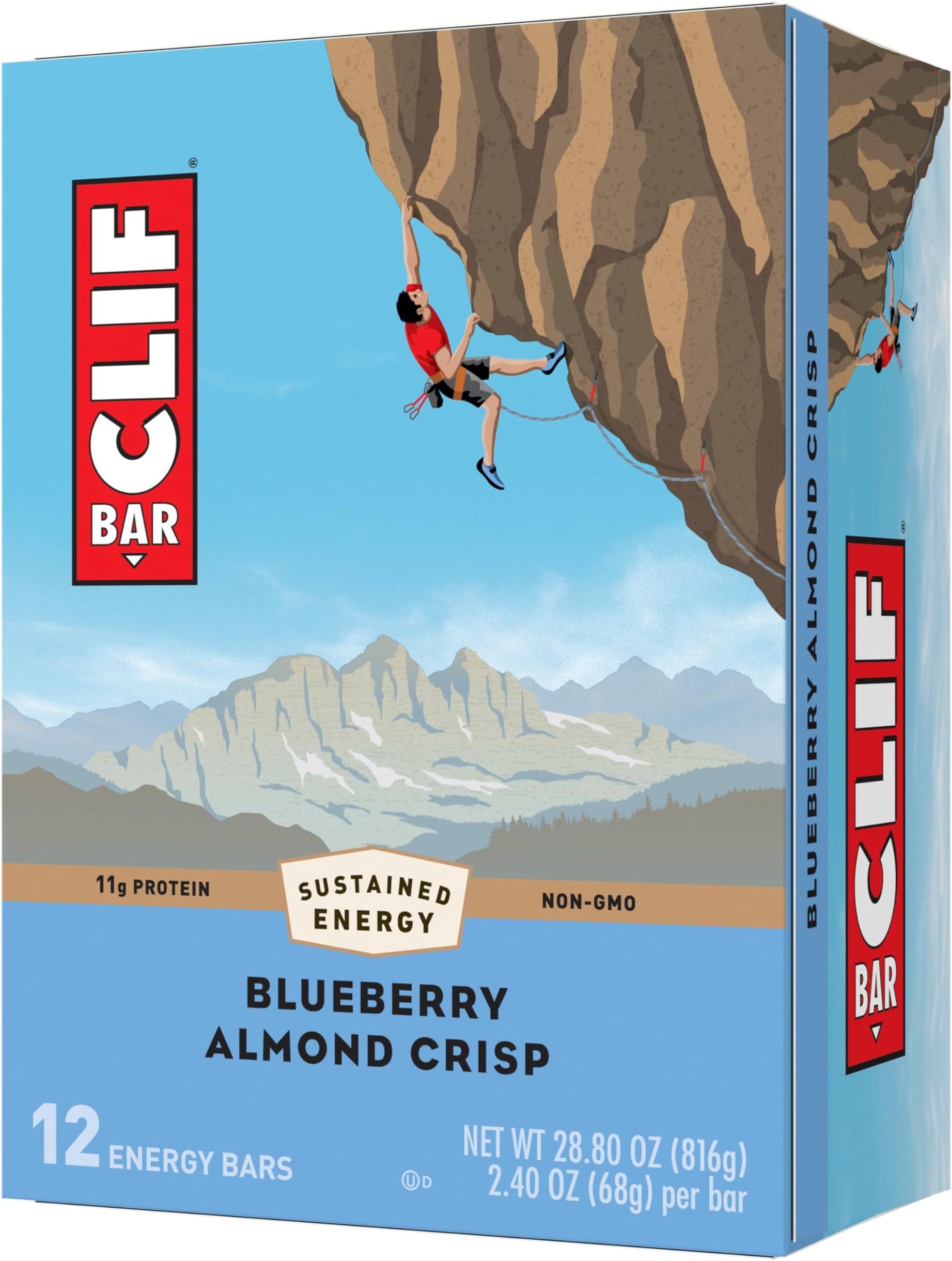 CLIF BAR - Blueberry Almond Crisp - Made with Organic Oats - Non-GMO - Plant Based - Energy Bars - 2.4 oz. (12 Pack)