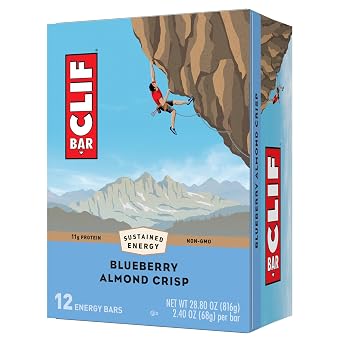 CLIF BAR - Blueberry Almond Crisp - Made with Organic Oats - Non-GMO - Plant Based - Energy Bars - 2.4 oz. 12 Pack