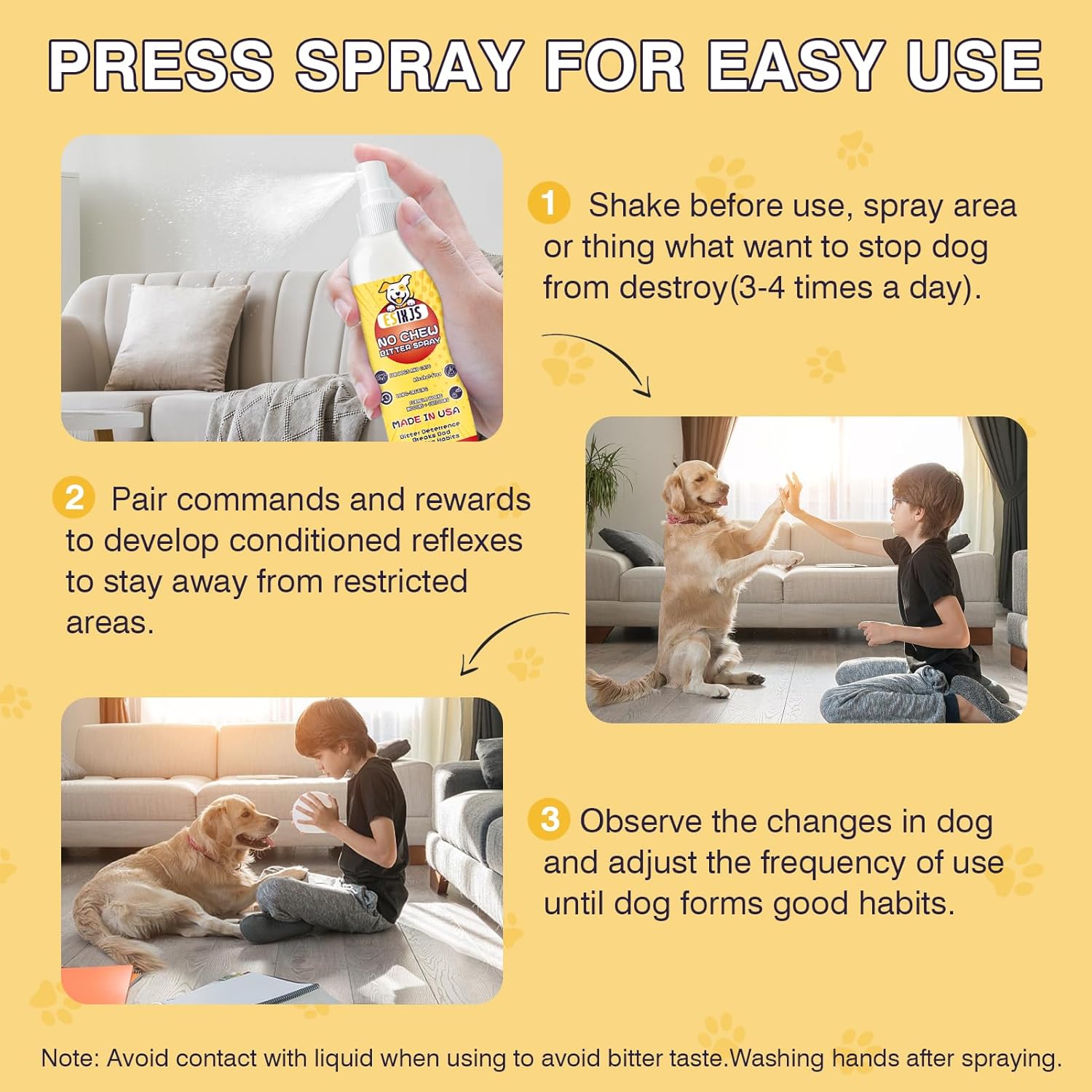 No Chew Spray for Dogs Bitter Apple Spray for Puppies Stop Dogs from Chewing Furniture Spray Anti Licking for Dog Yuck Bitter Spray Deterrent Formula for Puppies and Cats Alcohol Free Gentle on Skin - Image 5