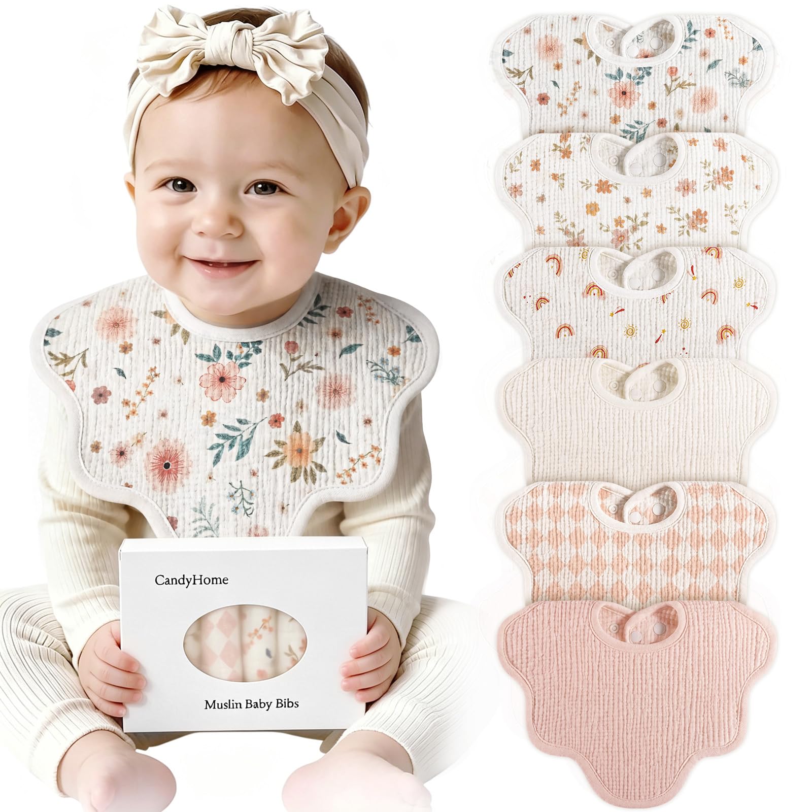 Photo 1 of ?Muslin Bibs for Baby Girl Boy 6 Pack, 100% Cotton Extra Soft Absorbent Bandana Baby Bibs for Drooling and Teething Toddler Newborn Baby Girl Essentials Gifts