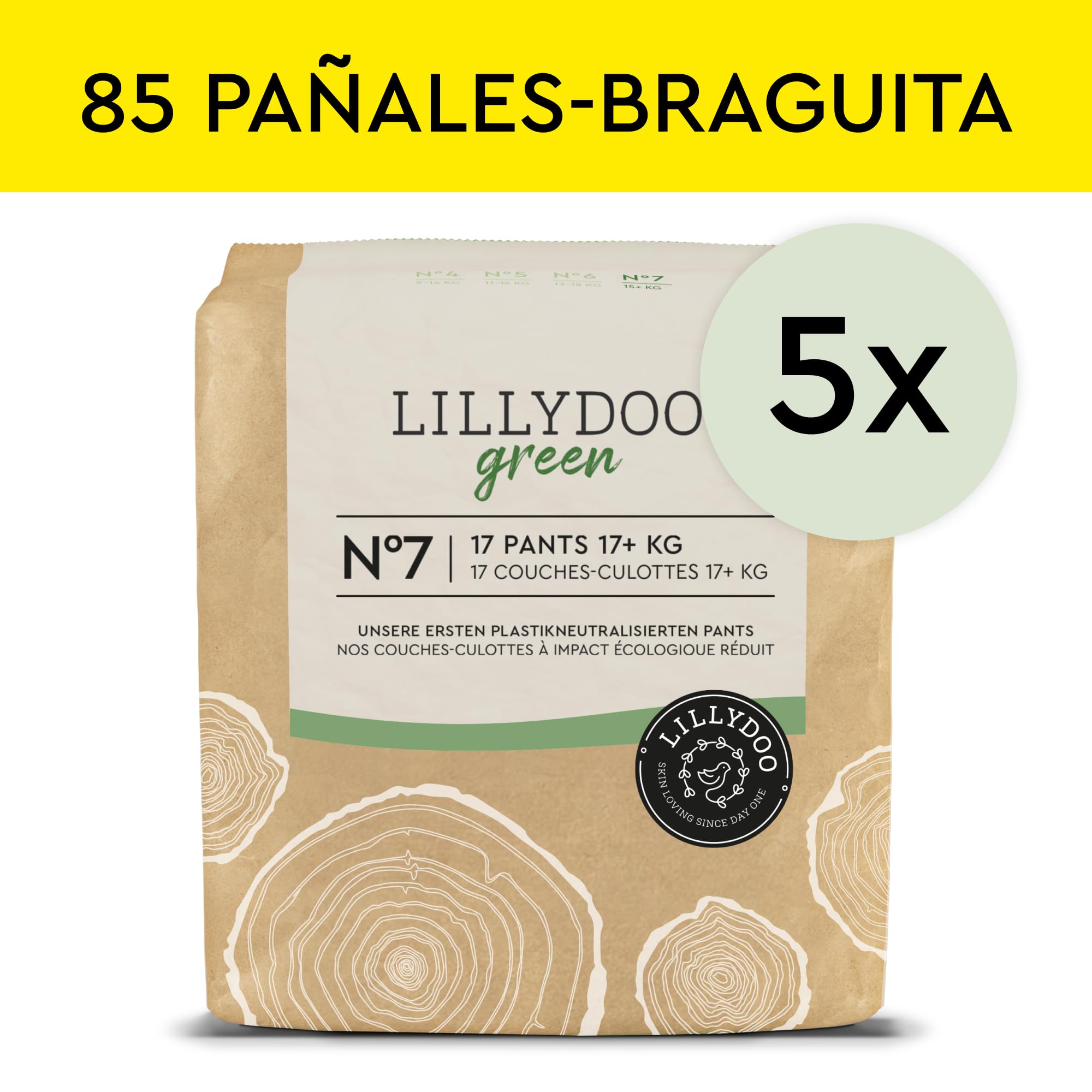 LILLYDOO Green przyjazne dla środowiska spodnie, rozmiar 7 (17 kg), pudełko miesięczne (85 sztuk) (FSC Mix)