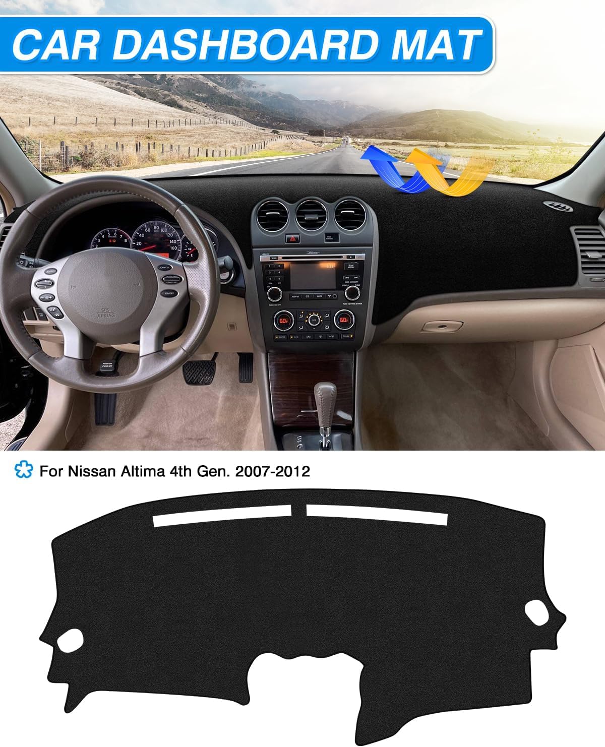 Cartist Dash Cover for Nissan Altima 2007-2011 2012 Accessories Anti-Glare Altima Dashboard Cover Mat UV Protection&Non-Slip Altima Dash Mat Black