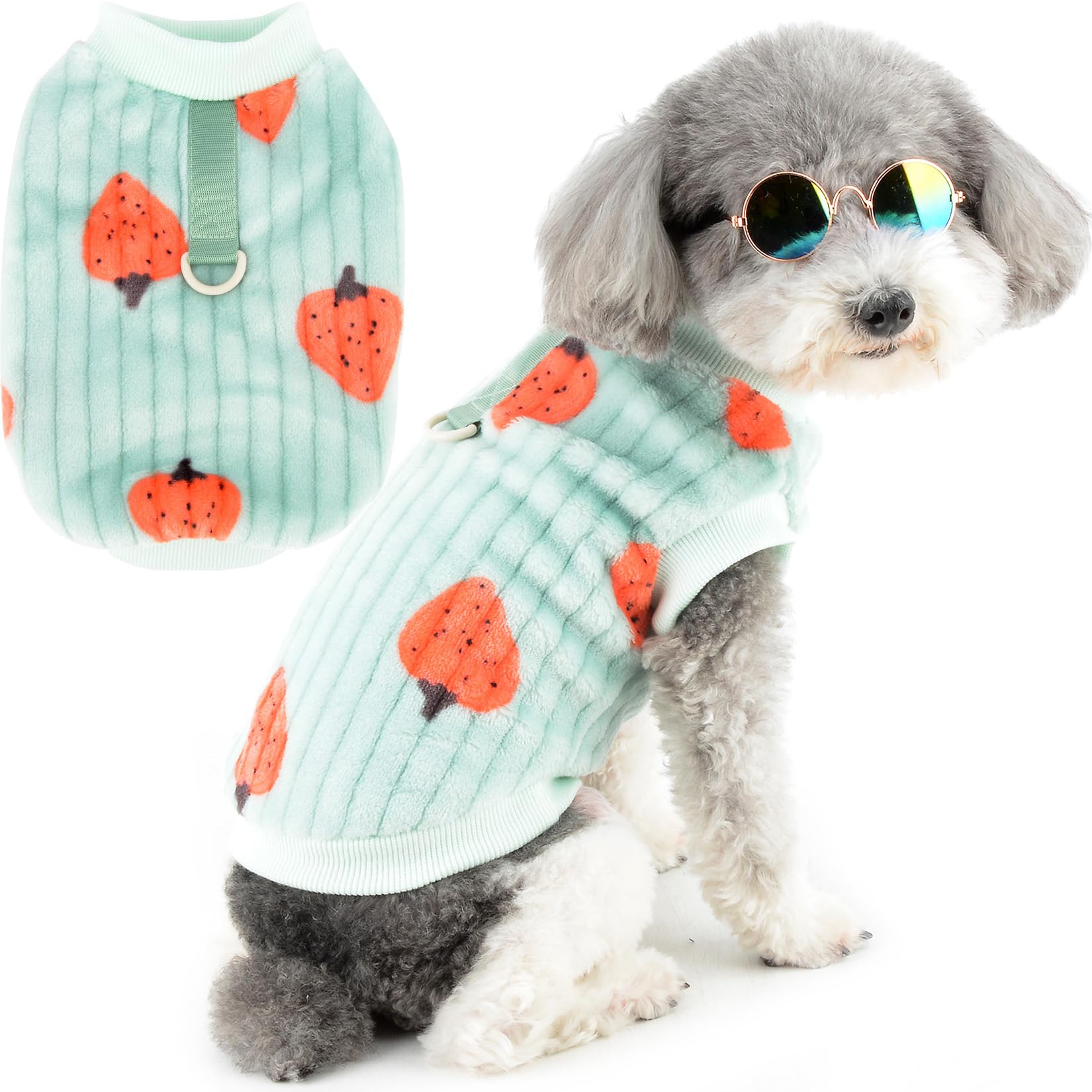 Zunea Fuzzy Dog Vest Jumpers for Small Dogs Warm Fleece Winter Jackets with D-Ring Cute Strawberry Sweater Coats Pullover Puppy Clothes Soft Cold Weather Pet Girl Boy Chihuahua Apparel Green S