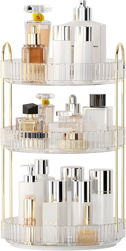 Organizador Giratório 360° para Maquiagem YCIA&DONE, 3 Níveis, Branco Transparente, Modelo 03, 1 unidade