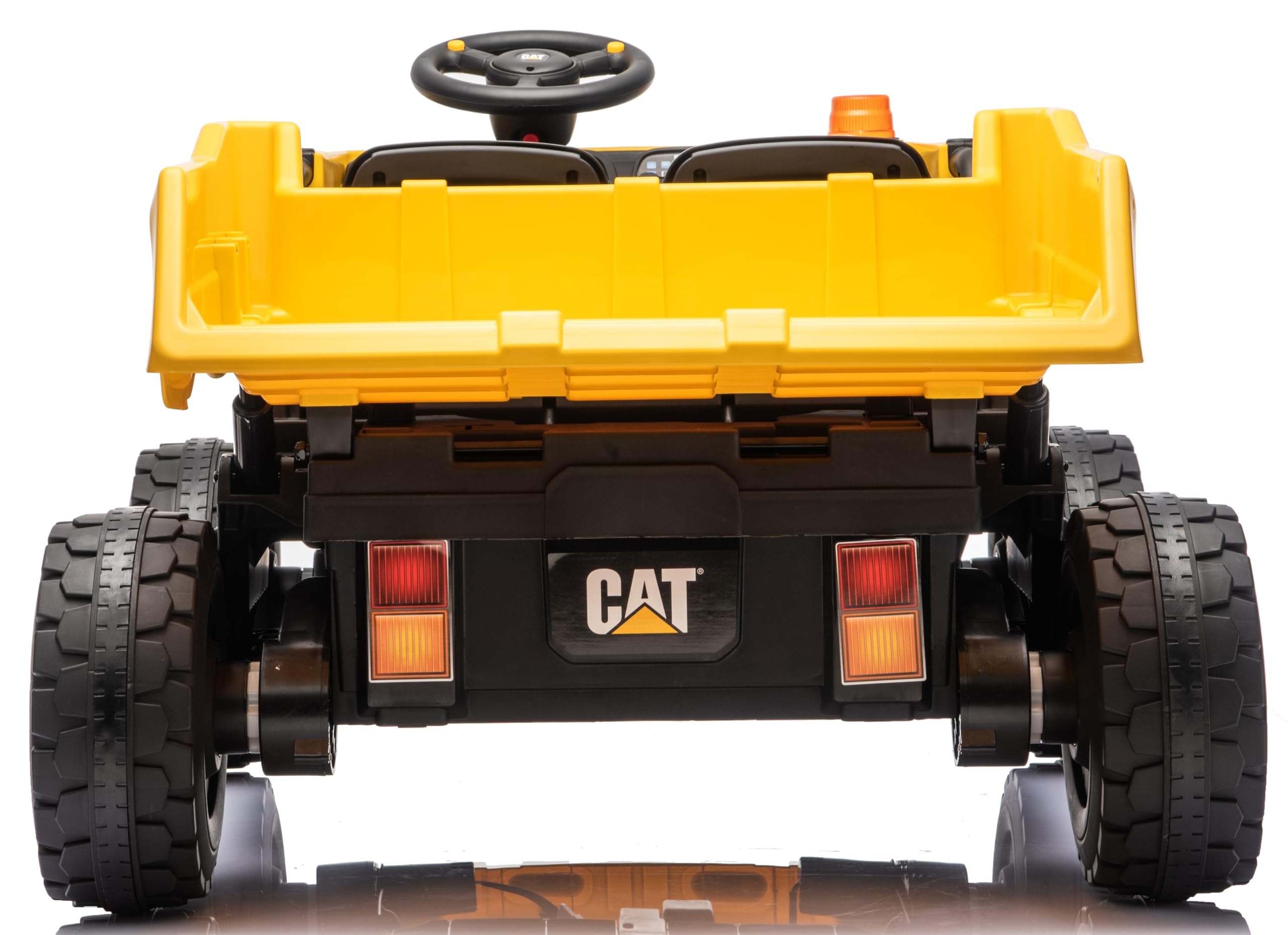 Camion 24V Macchina 4x4 Elettrica 2 Posti Caterpillar da Cantiere Bambini Cassone Elettrico Ribaltabile e Pala Telecomando Parentale Luci Led Sirena Ammortizzatori Carico Massimo 50Kg (Dump Truck)