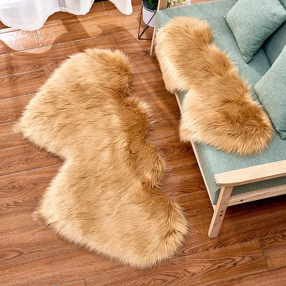 Faux Peau de Mouton en Laine Tapis,Fausse Fourrure d'agneau,Imitation Toison Moquette Fluffy Soft Longhair Décoratif Coussin de Chaise Canapé Natte,Chambre à Coucher, Salon, Crèche