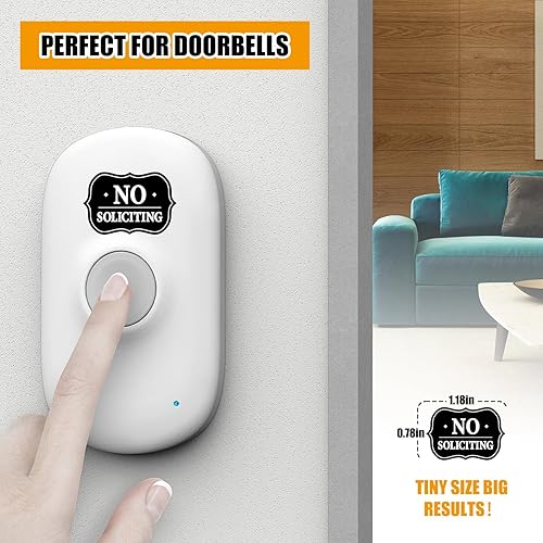 Vista 3 de Letrero de No Soliciting para casa, 10 piezas resistentes a la intemperie, pequeño letrero de no solicitud para timbre de puerta, adhesivo
