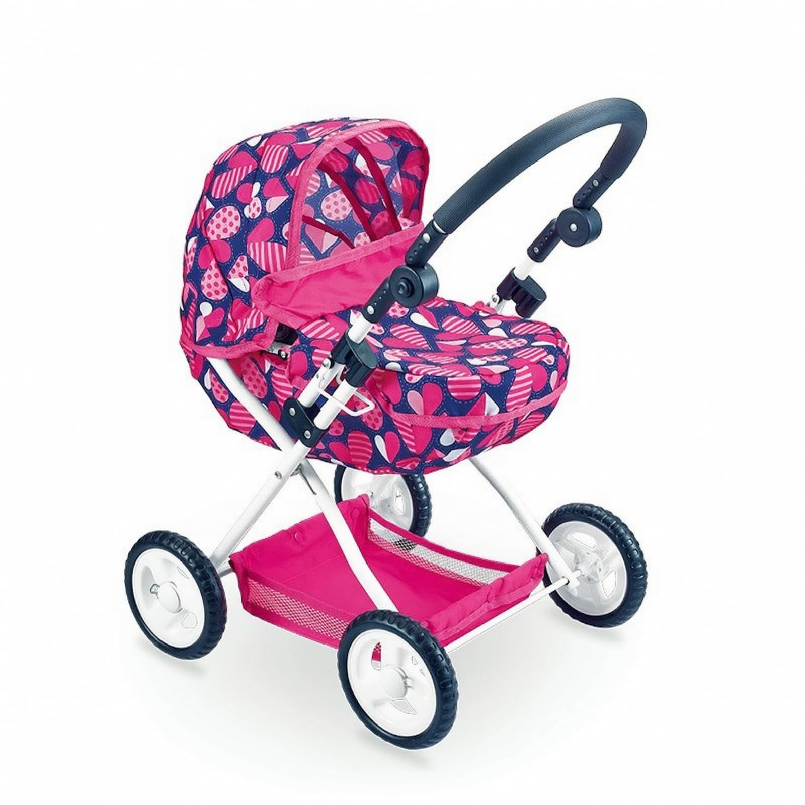 Passeggino per Bambole con Telaio in, Passeggino Per Bambole Con Motivo A Cuori E Pois, Confezione In Scatola Colorata