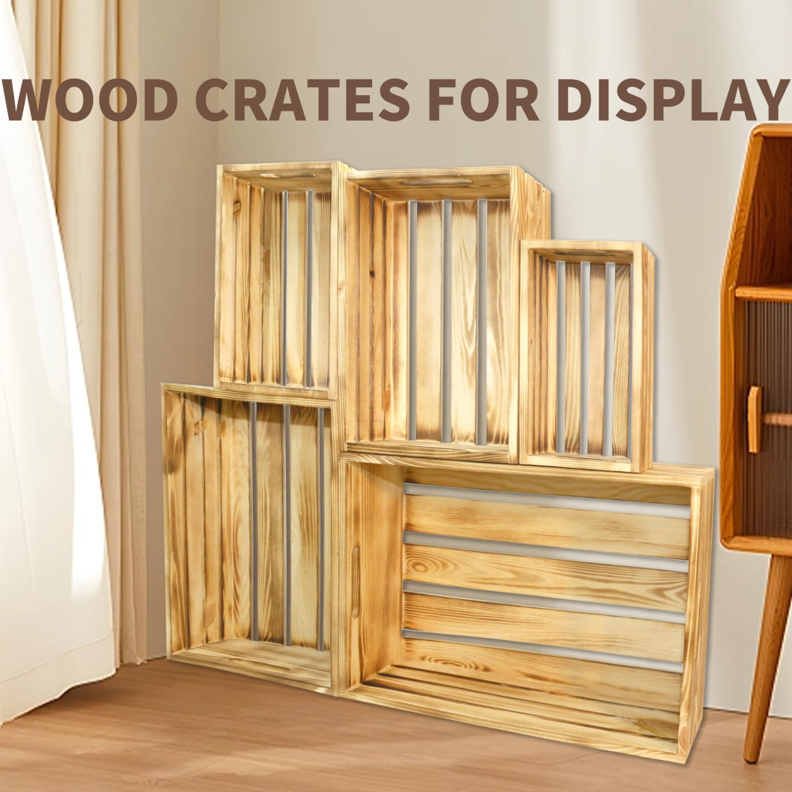 5 cajas decorativas de madera para exhibición, cesta grande de madera de granja de 5 tamaños para contenedores de almacenamiento y decoraciones, cajas de anidación rústicas con asa
