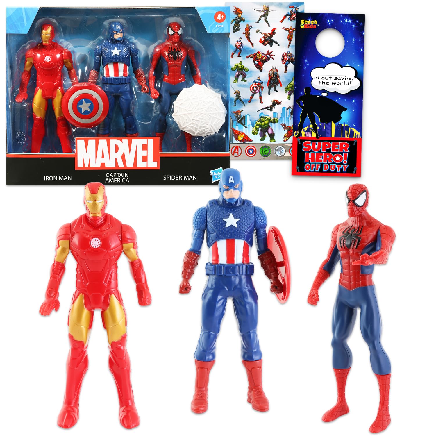 Juego de figuras de acción de los Vengadores, paquete de 3 figuras de acción de Marvel con calcomanías de Iron Man, Spiderman y Capitán América Plus, tatuajes, juego de figuras de los Vengadores