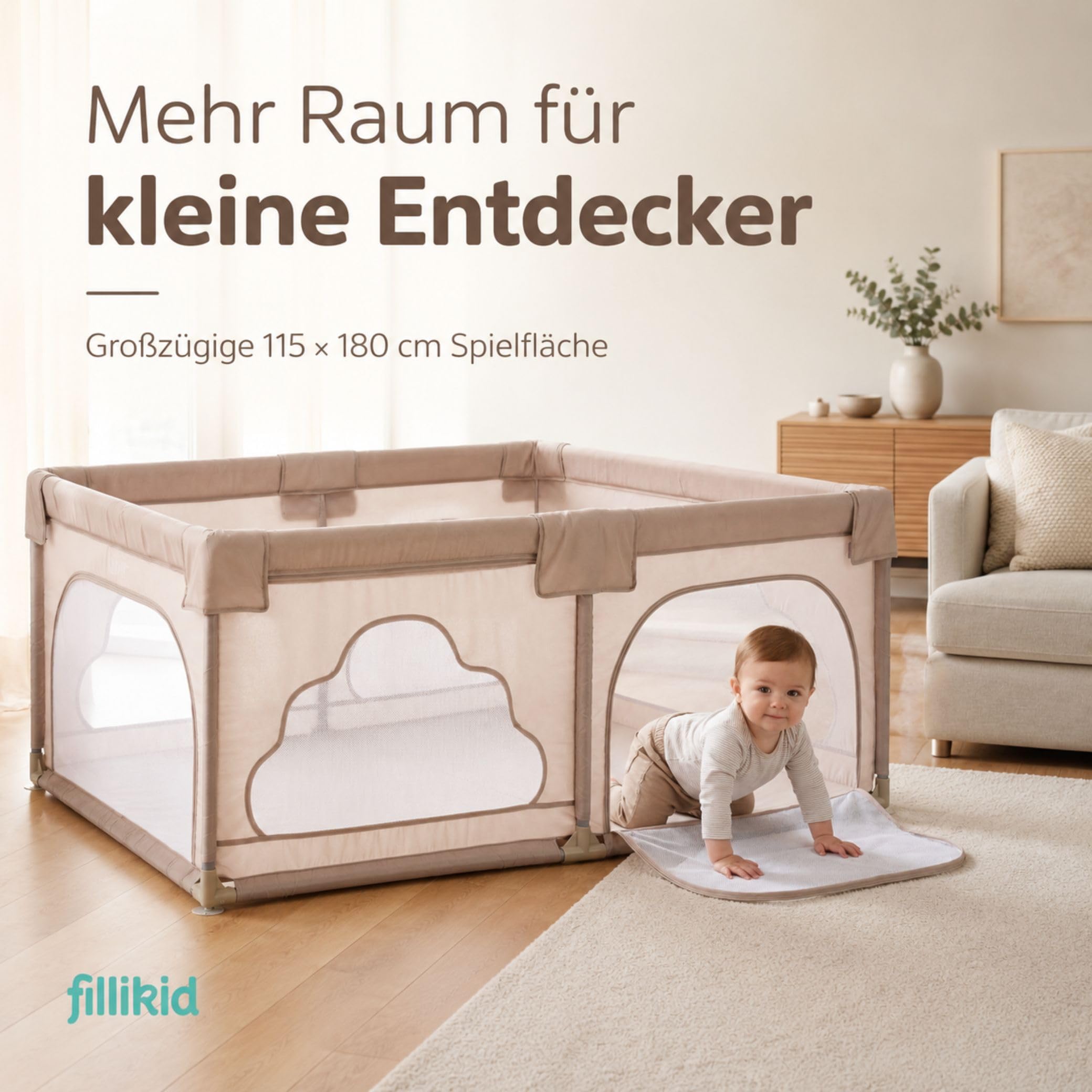 Fillikid Laufgitter Perth 115x180 cm Baby Laufstall XXL Metall