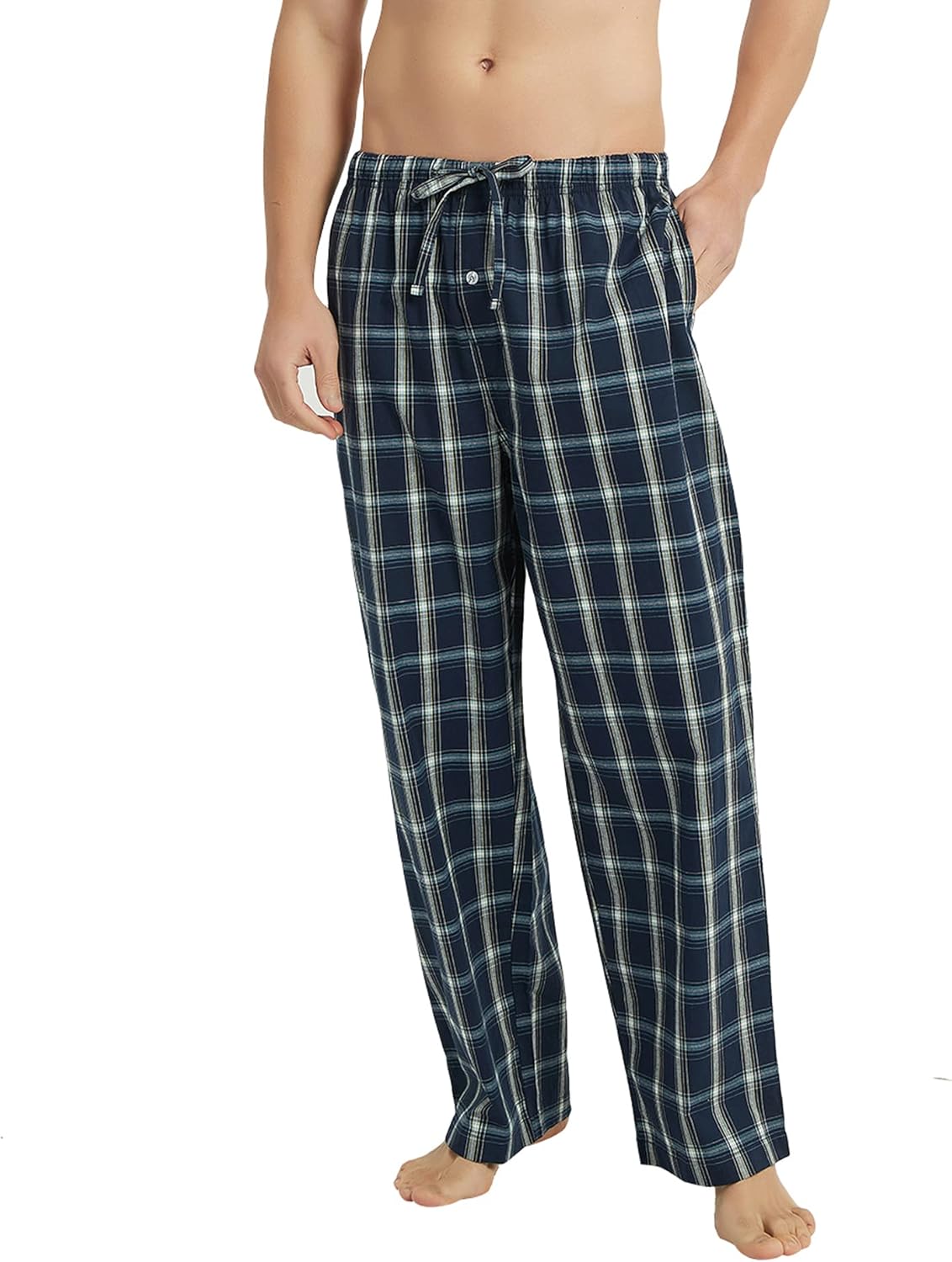 Vulcanodon Men's Cotton Woven Pajama Pants, Soft Lounge Pajama Pants with big pockets for Men Plaid Pj Bottoms