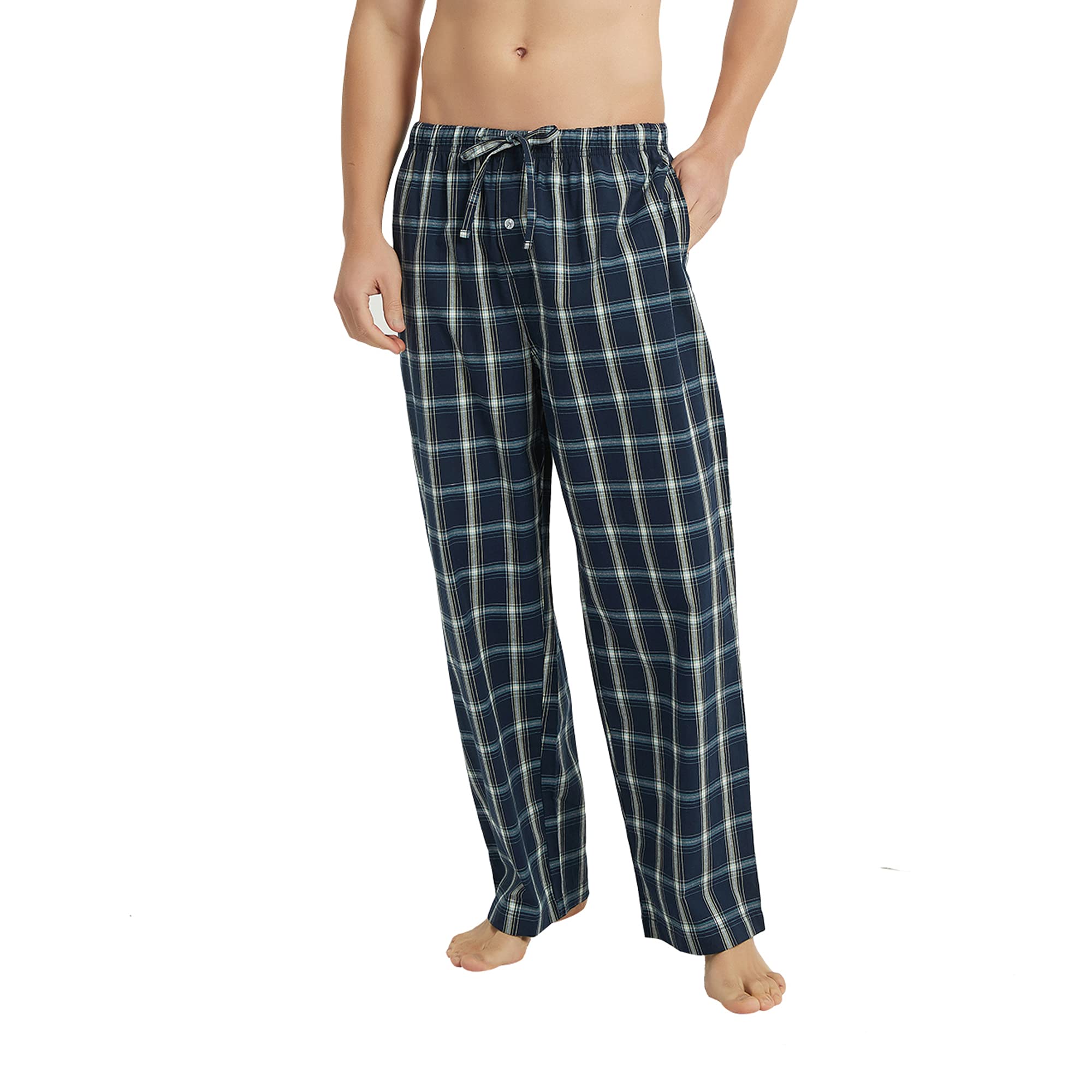Vulcanodon Men's Cotton Woven Pajama Pants, Soft Lounge Pajama Pants with big pockets for Men Plaid Pj Bottoms
