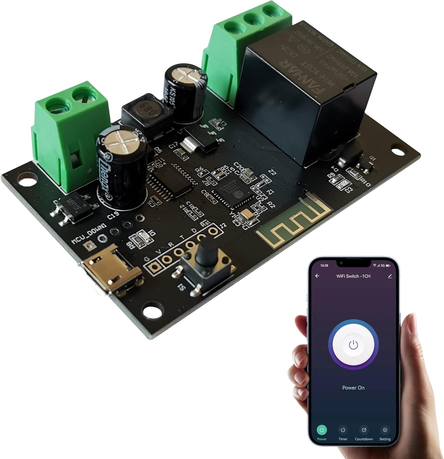 Jane Eyre Module de relais de commutateur intelligent sans fil WiFi DIY Smart Home Module de commutateur à verrouillage automatique instantané compatible avec l&rsquo;application Tuya/Smart Life (1 CH)