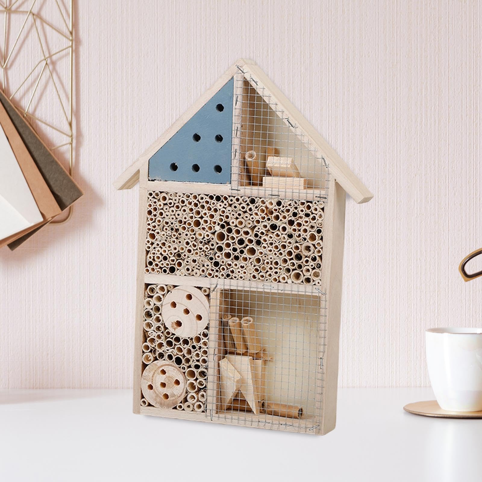 Rifugio per E Farfalle in Legno Hotel per Insetti Casetta da Appendere Protezione dagli Agenti Atmosferici Decorazione da Giardino, Blu, 25x4x35cm