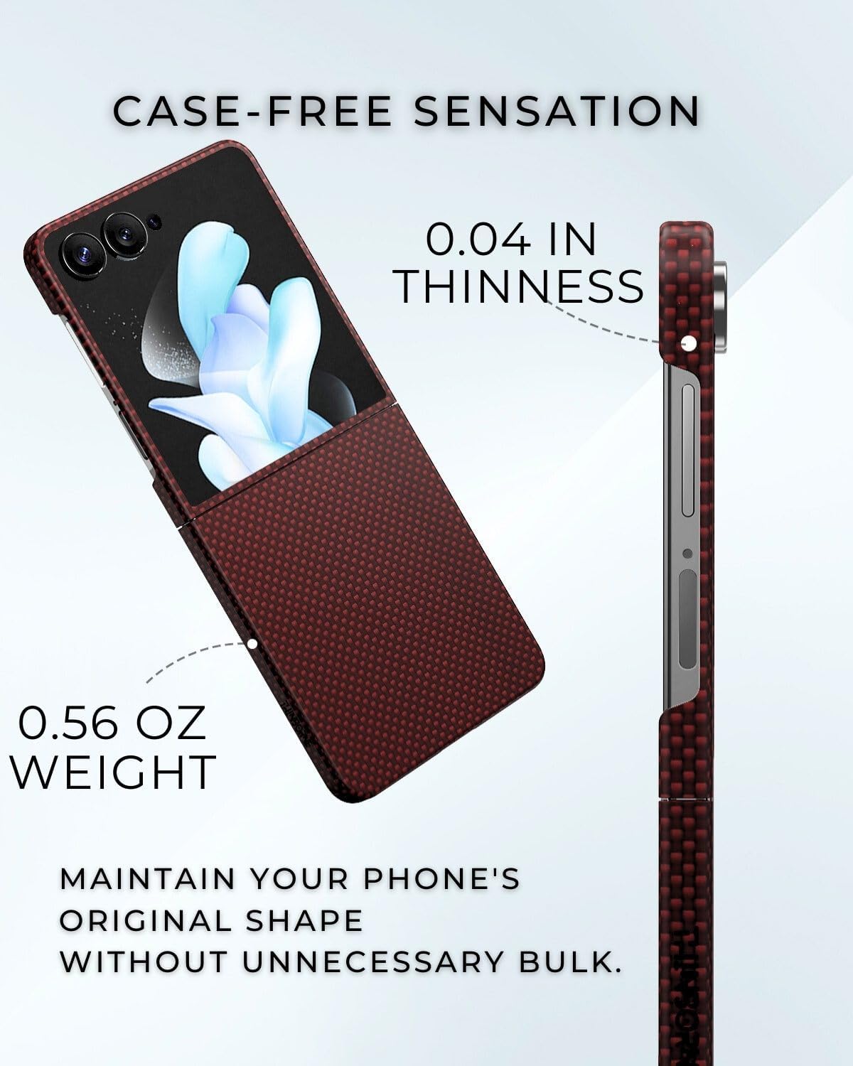 Thinborne Compatible with Samsung Galaxy Z Flip 7 Case, [600D Aramid Fiber] [Magnetic Charging] [Ultra Thin] [Minimalist Style] [Carbon Fiber Textures] - Red