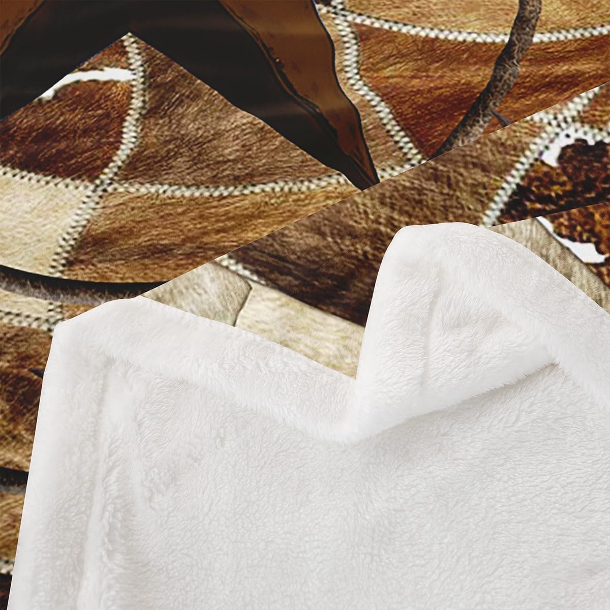 Western Texas Star Sherpa Blanket Cowhide Fleece Throw Blanket Rustic Farmhouse Plush Blanket Vintage Style Bedroom Decor Rural Country Farmhouse Fuzzy Blanket 60"x80"