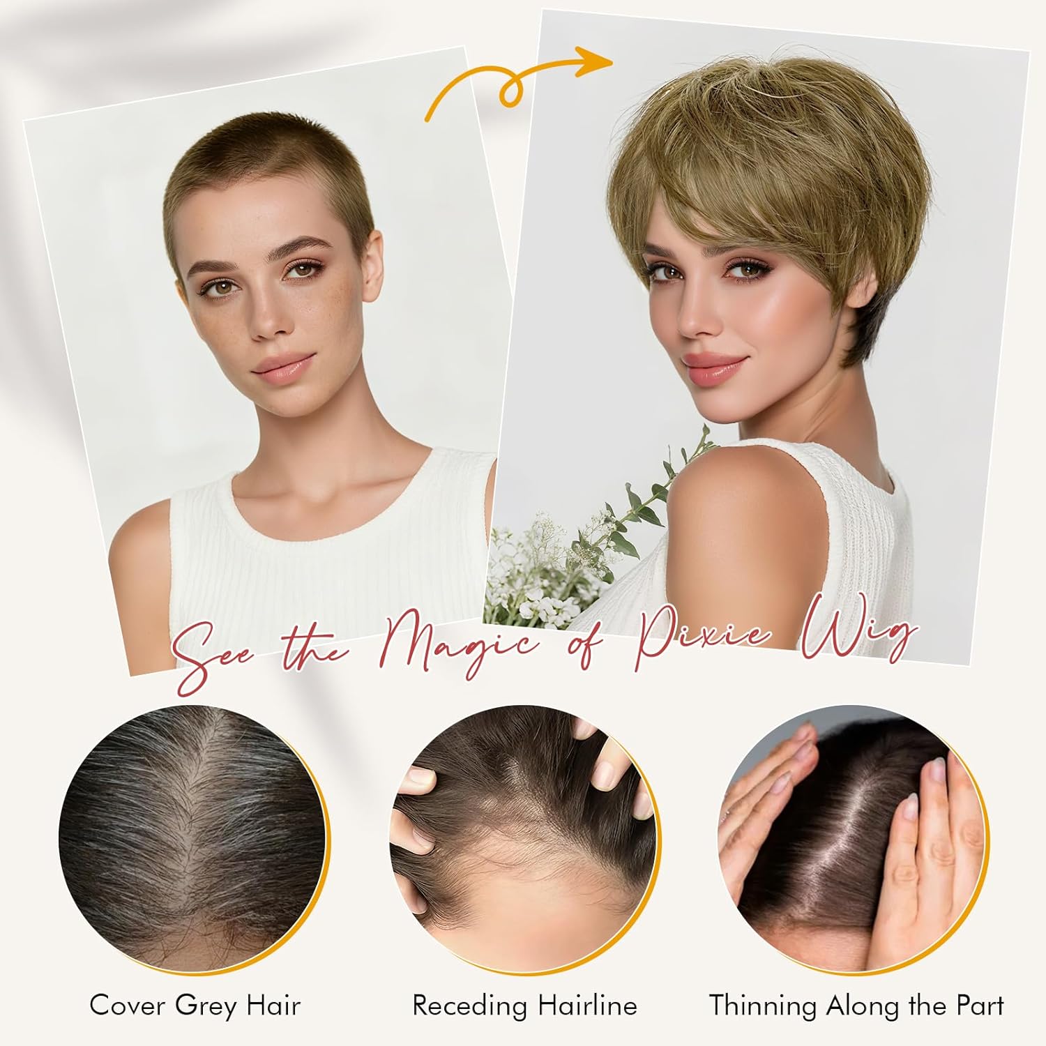 SOFEIYAN Pixie Cut Wig - Short Honey Blonde with Black Underlayer Pixie Haircut Wig with Bangs Pre-Styled Glueless Layered Synthetic Hair Wigs for Women Natural Looking Wigs for Daily Wear - Image 4