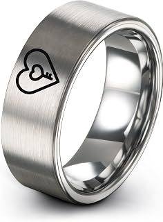 Heart With Key Ring - Gift for Romantic Partner - Yellow Rose Gold Silver - Brushed Polished - 8mm - Tungsten - Anniversary Wedding - Personalized Custom Engraving - Flat Dome Bevel - Band - Men Women