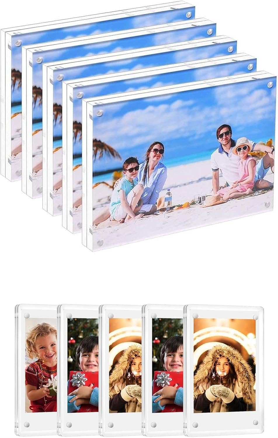 5 Pack 4x6 Acrylic Frames & 5 Pack Polaroid Frame For Fridge
