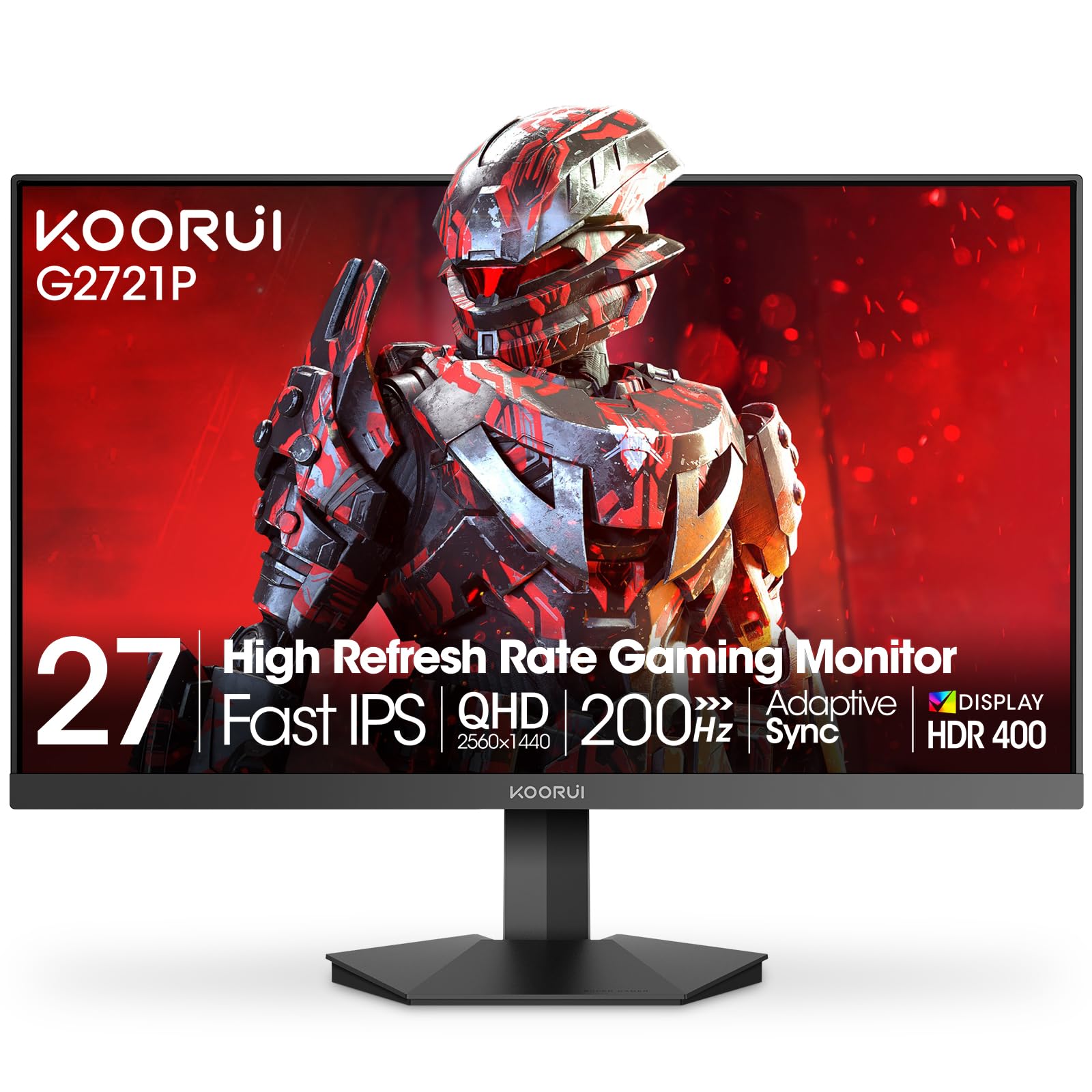 KOORUI27” WQHD (2560 x 1440p) Gaming Monitor 170Hz (Supports 144Hz), 1ms IPS, HDR 10, DCI-P3 95% Color Gamut, FreeSync Premium, Adaptive G-Sync, HDMI x 2, DisplayPort, Black (GN07)