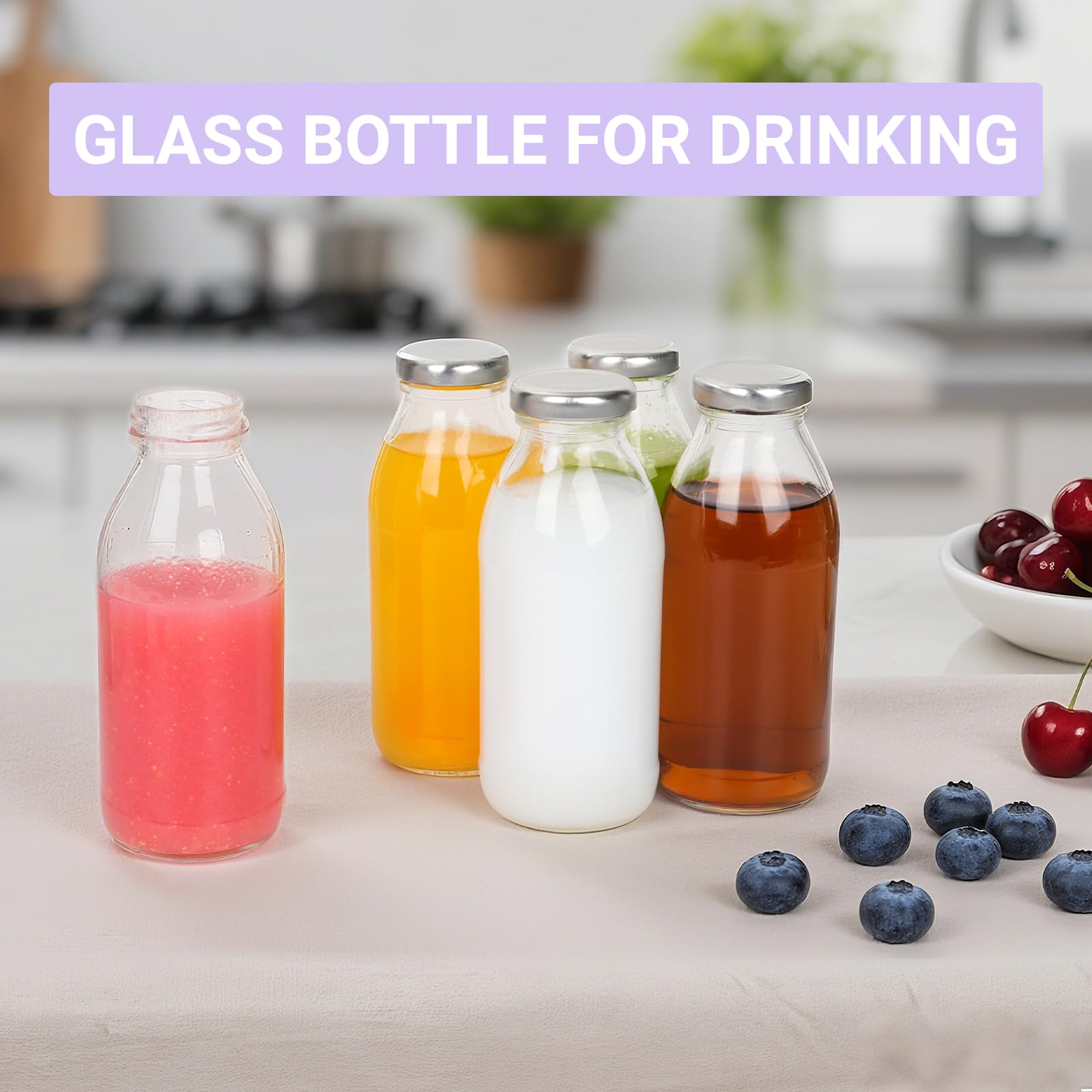 Bottiglie in vetro da 280 ml con coperchi ermetici, confezione da 4 barattoli riutilizzabili per spremere latte, frullati e acqua
