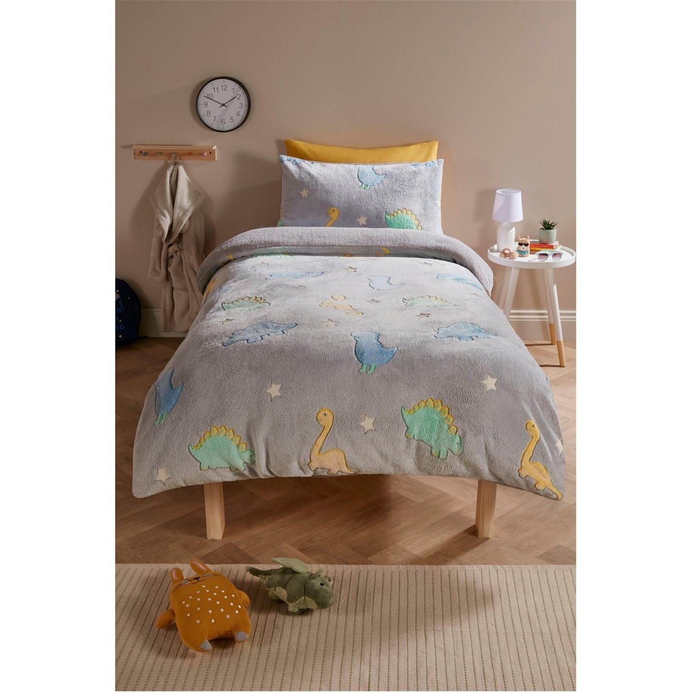 HOMELIFE Glow In The Dark Dino Teddy Fleece Duvet Set Dinosaur Double