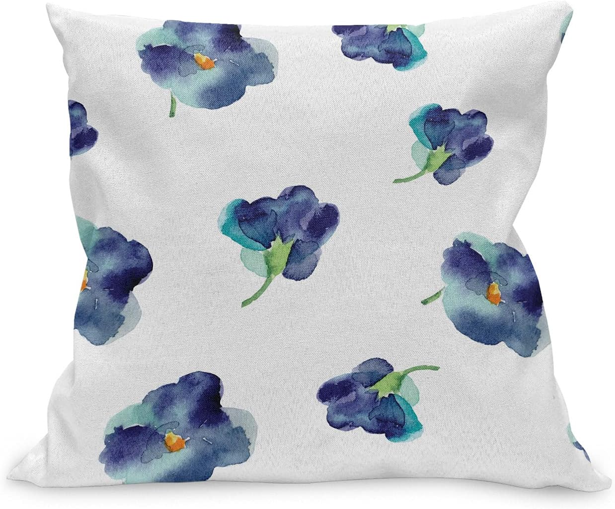 Ambesonne Floral Throw Pillow Cushion Case, Watercolors Painted Violet Flowers Pattern Blooms Spring Nature Theme, Decorative Square Accent Pillow Cover, 26" X 26", Turquoise Navy Blue