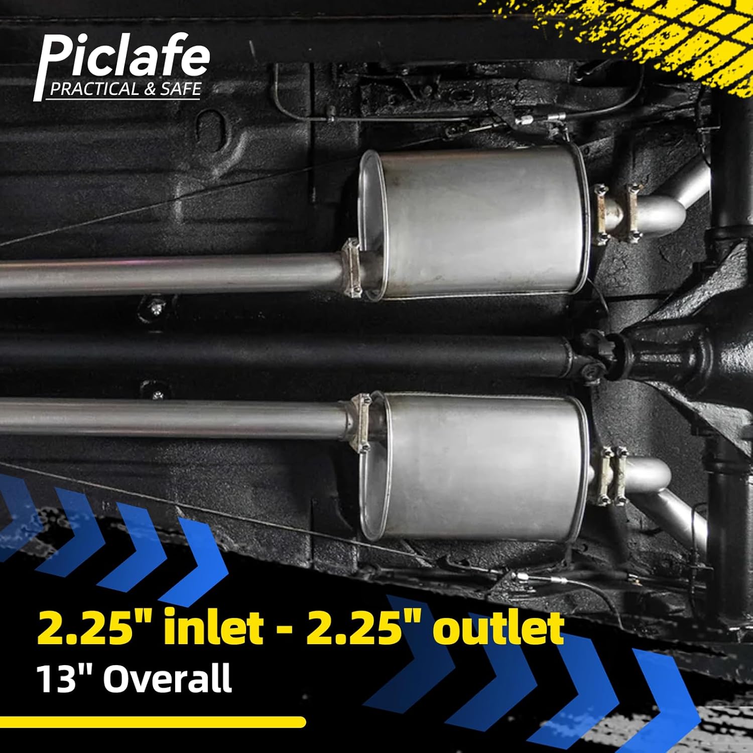 Universal Mufflers Single Chamber 2.25" Inlet 2.25" Outlet 13" Overall Length, Aluminized Steel Performance Muffler for Cars, Trucks