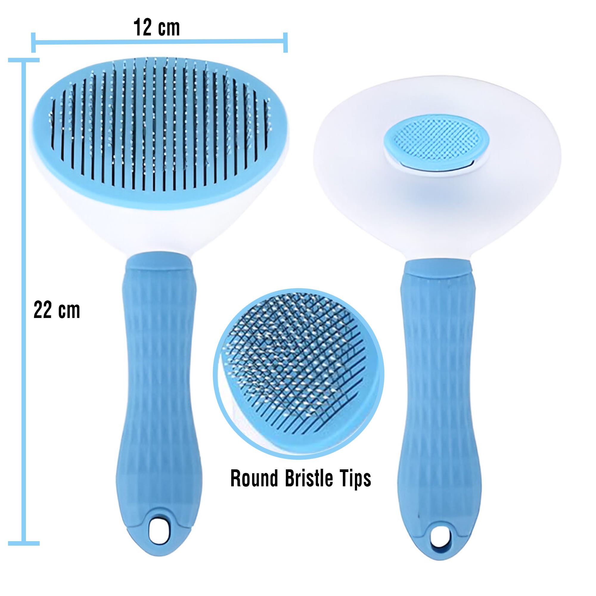 Petola Dog & Cat Hair Brush with Easy Clean Push Button - Pet Grooming Massage Brush for Cats & Dogs with Soft Grip, Beaded Bristles - Image 4
