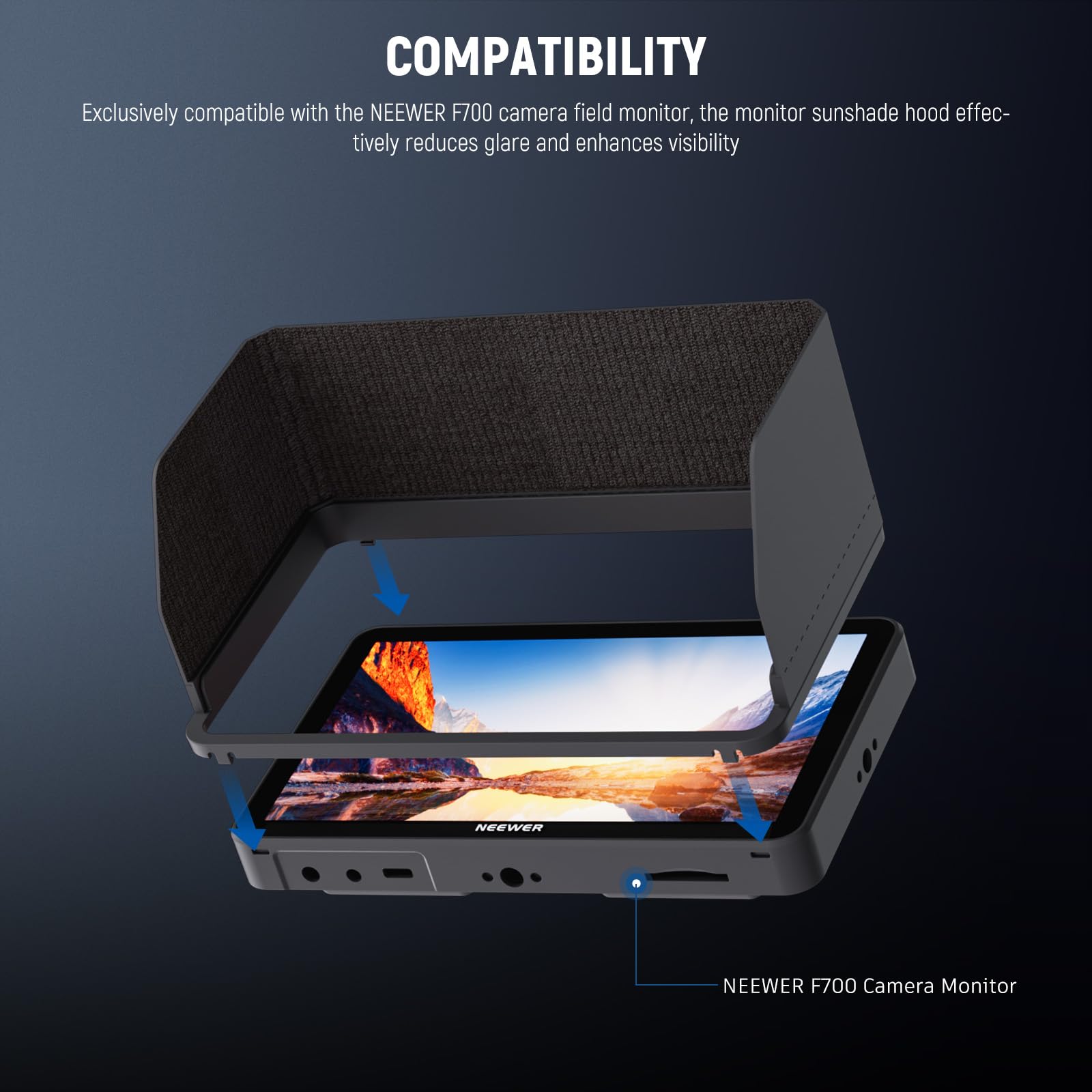 NEEWER Monitor Sunshade Hood for NEEWER F700 Camera Field Monitor, Three Side Sun Hood & Formfitting Frame - Image 2