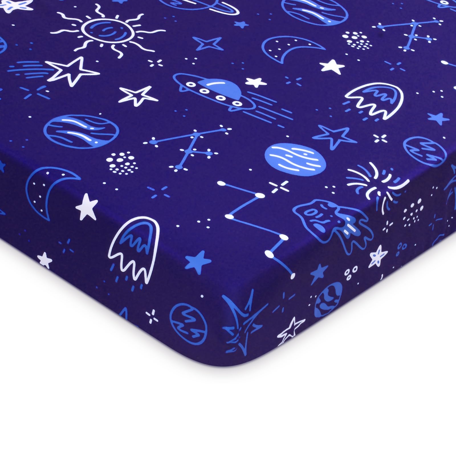 YHITBG Baby Fitted Crib Sheet Soft Microfiber 52" x 28" Crib Mattress Sheet for Boys Girls Breathable Baby Bedding with Space Design Blue