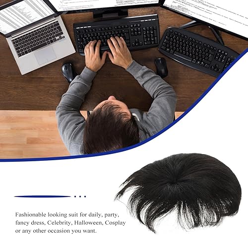 Miniatura 7 de Extensiones de cabello humano real de repuesto para hombre, estilo tupé, cómodas y elegantes para uso diario, fiestas y cosplay