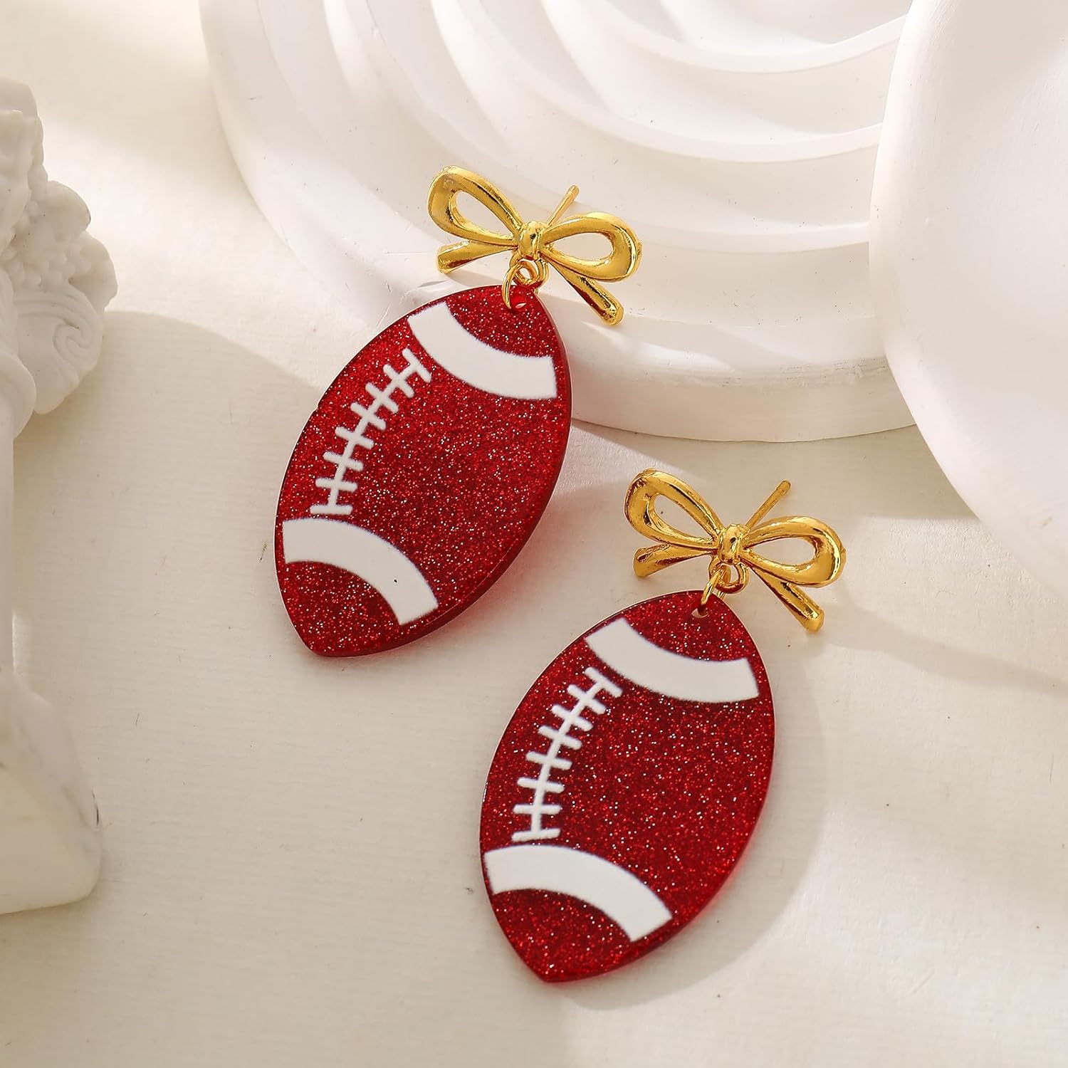 Football Earrings for Women Acrylic Bow Football Dangle Earings Game Day Earrings Lightweight Funny Rugby Sports Accessories Jewelry Gifts - Image 4