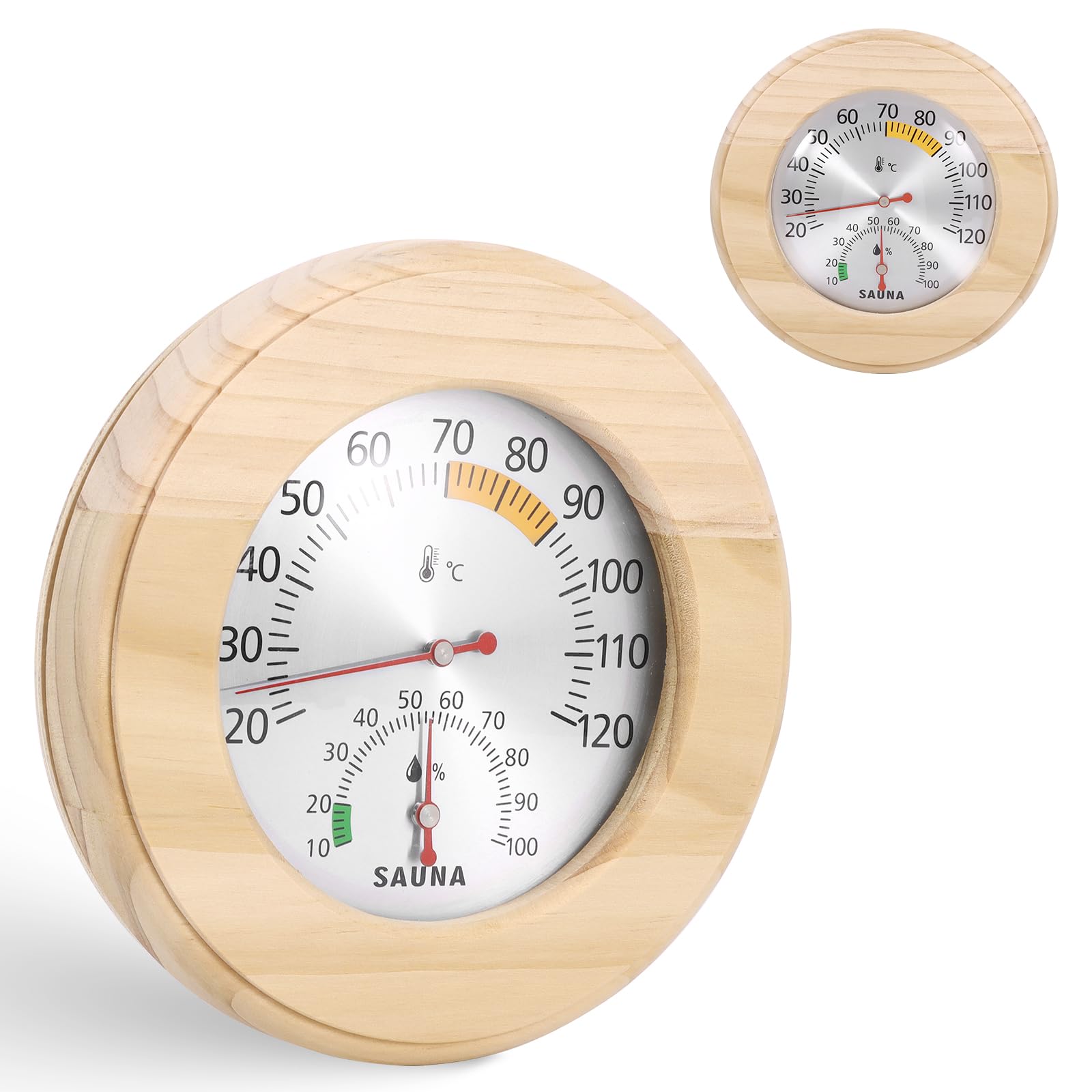 Sauna Thermometer Hygrometer 2-in-1, Wood Sauna Thermo-Hygrometer, High Accuracy Sauna Accessories Measuring Temperature and Humidity for Steam Room Sauna Room, Red Hourglass — view 10