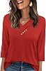 SAMPEEL V Neck Blouses for Women Dressy Casaul 34 Length Sleeve Womens Tops Button Down Shirts