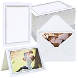 100 Pack Photo Frame Cards with Envelopes 4x6 Paper Picture Frame Bulk Blank Photo Insert Cards for Wedding,Graduation,Mother's Day, Classroom DIY - White with Silver Trim