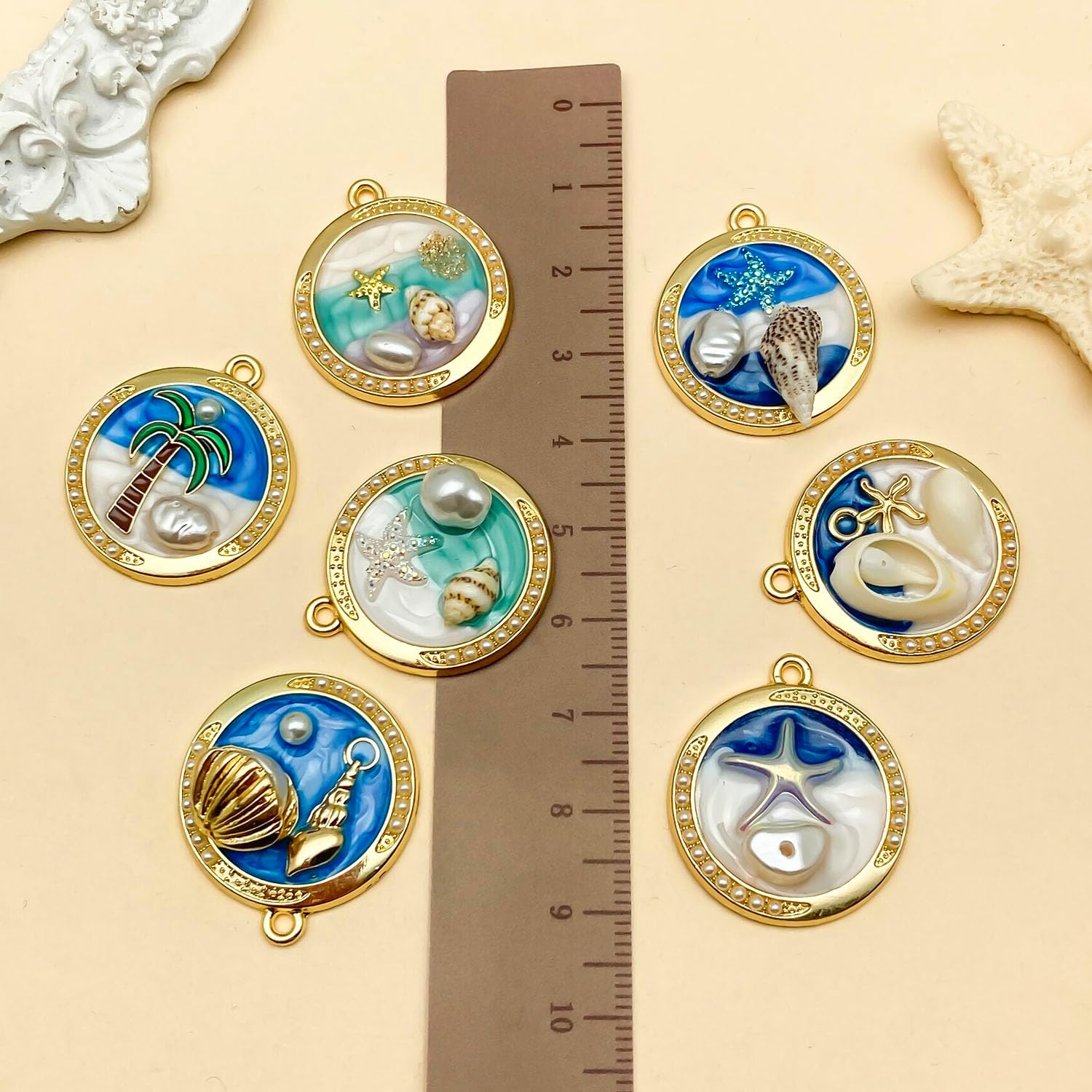 Youdiyla 7pcs Zinc alloy enamel oil painting style set ocean series Pendant Jewelry Making DIY Keychain Earrings Pendant Various Design Charms for Jewelry Making Bracelets Necklace (SN1105) - Image 4