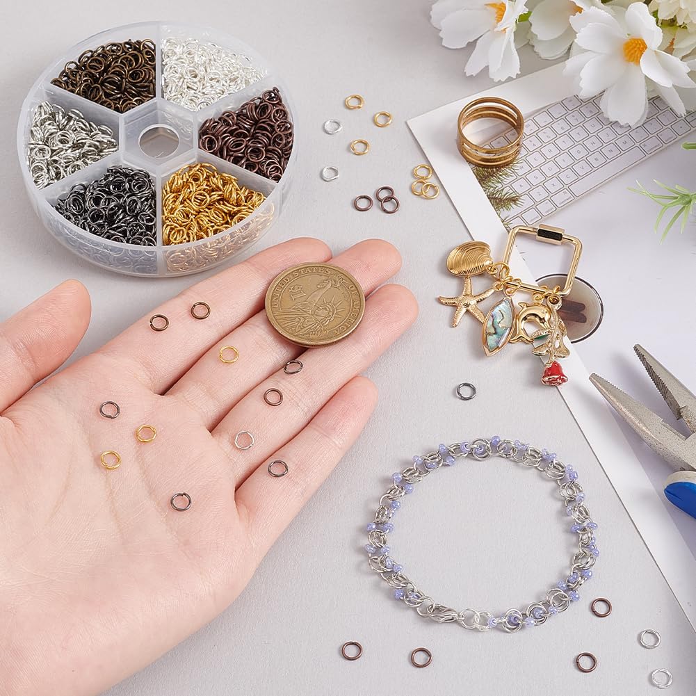 PH PandaHall About 2300 Pcs Iron Open Jump Rings Unsoldered Diameter 5mm Wire 21-Gauge 6 Colors for Jewelry Findings