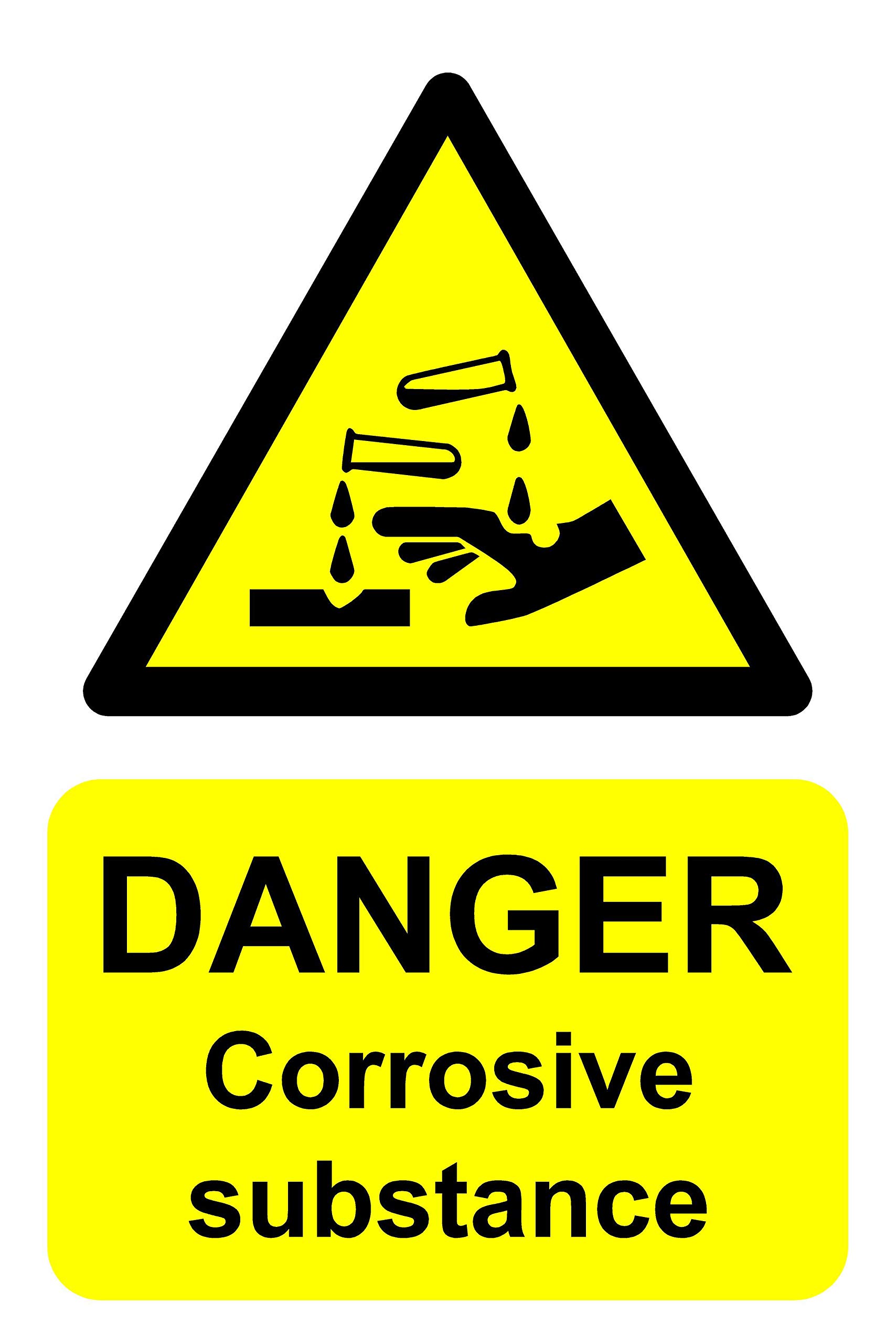 Danger corrosive substance Safety sign - Self adhesive sticker 300mm x 200mm
