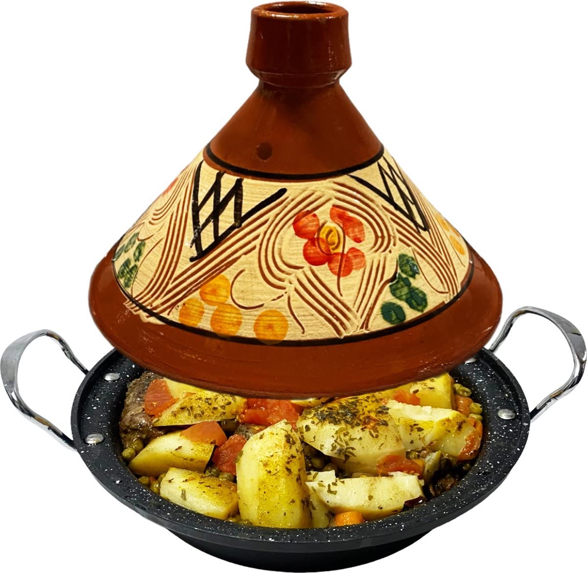 Tajine de cerámica y hierro fundido de inducción de aluminio | Mangos | Adecuado para 4-8 personas | Ø 30 cm
